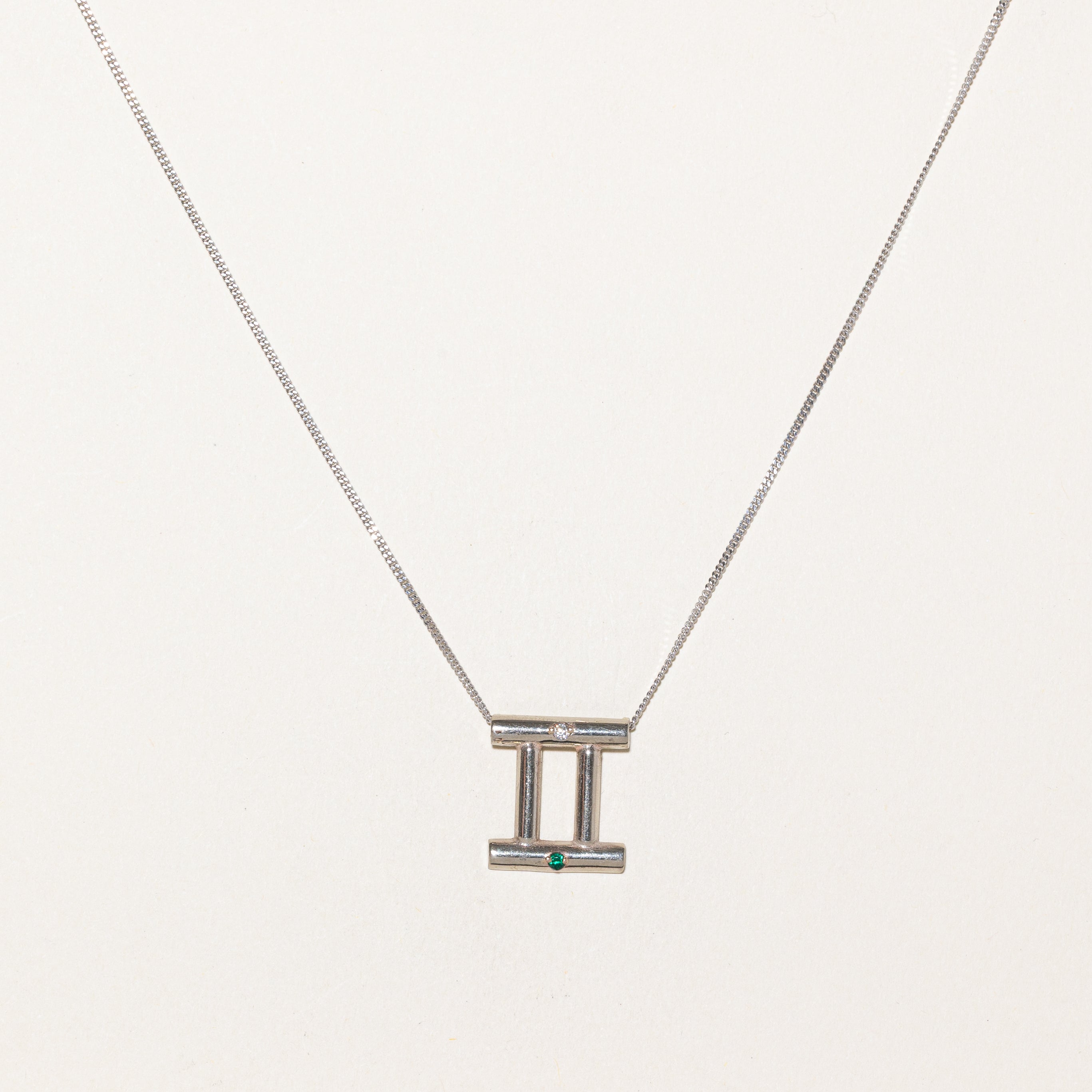 Synthetic Emerald & Diamond Roman Numeral Pendant Necklace | 0.03ct, 0.03ct | 20" |