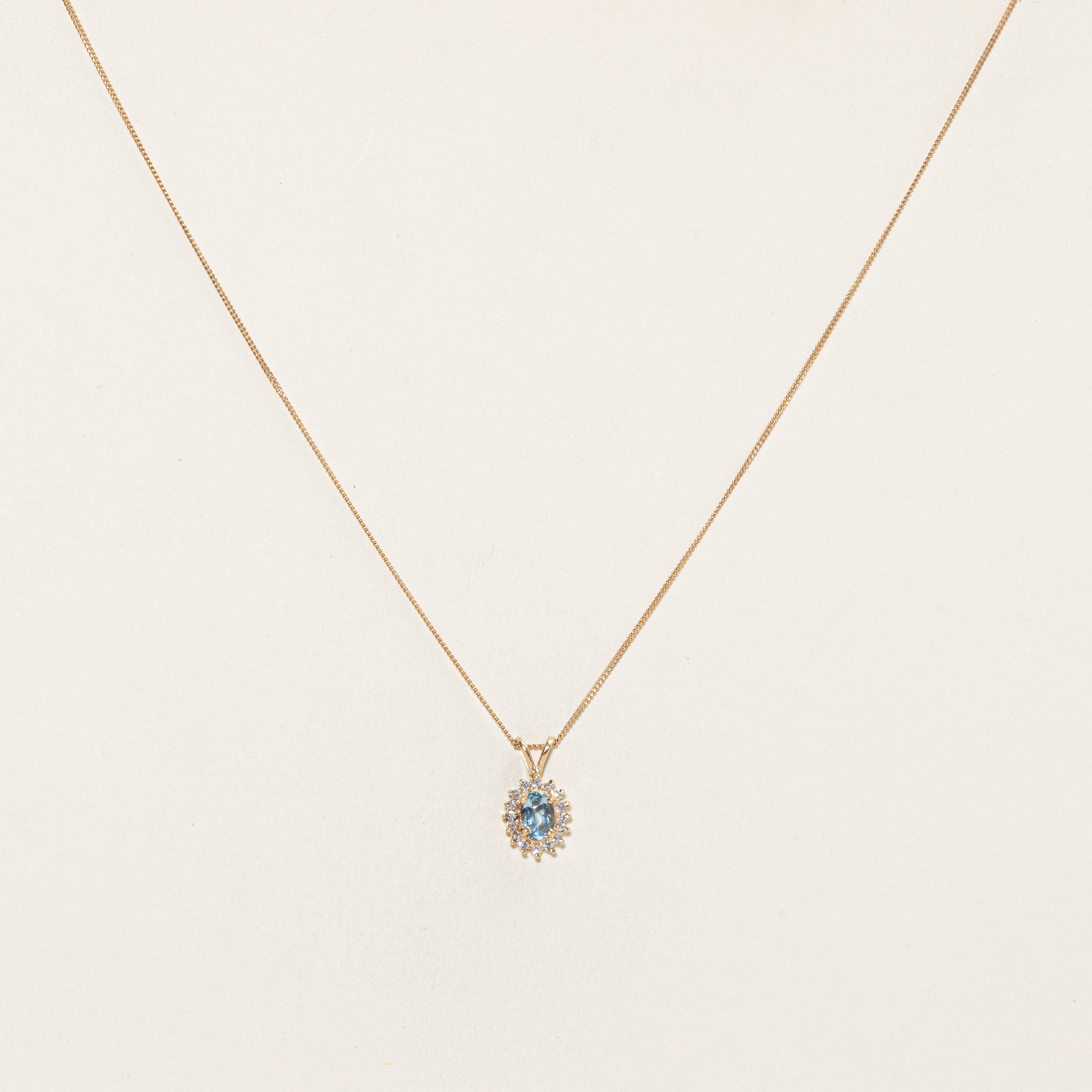 Aquamarine & Diamond Petal Halo Pendant Necklace | 0.3ct, 0.08ctw | 18" |
