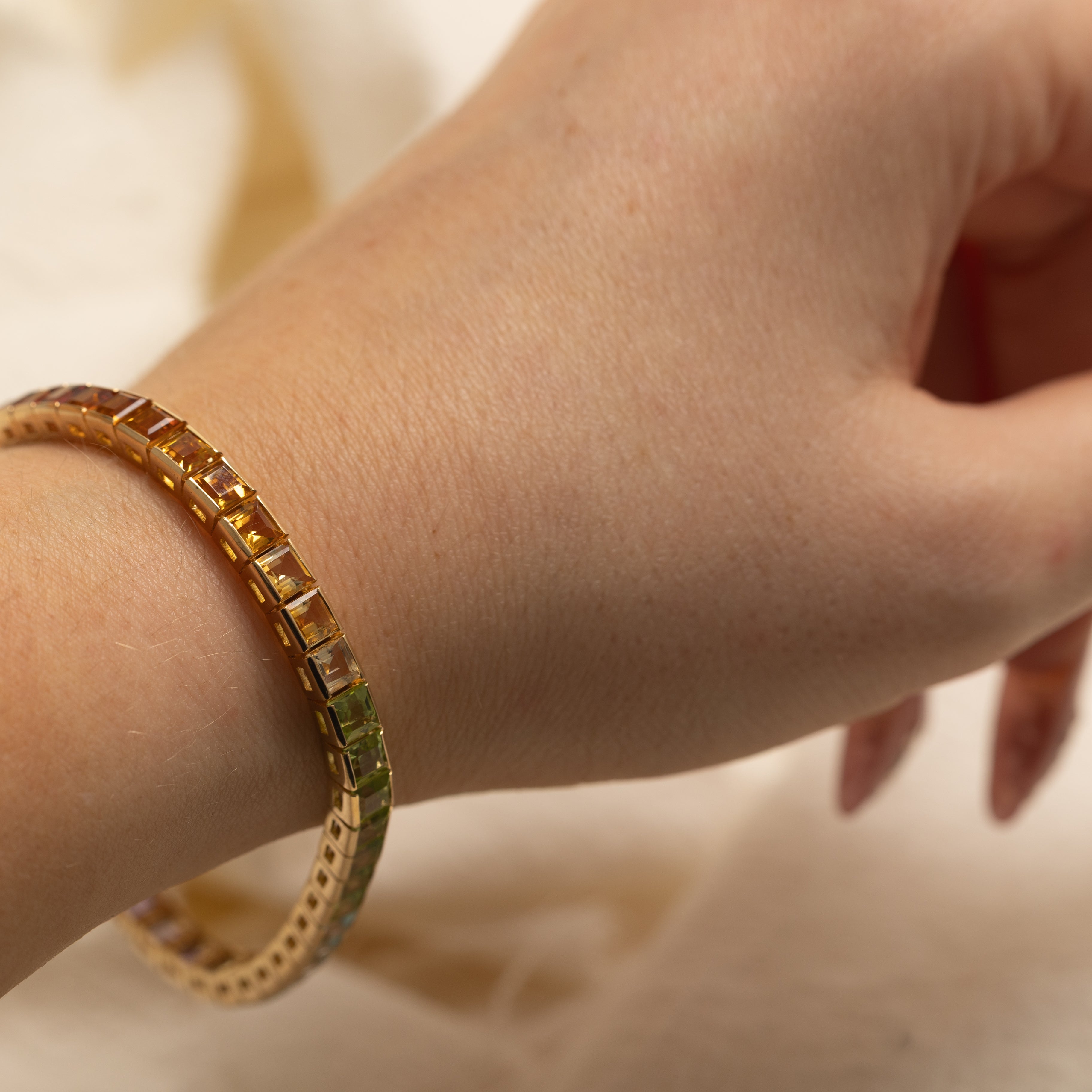 Step Cut Multi Gem Rainbow Tennis Bracelet | 13.85ctw | 7" |