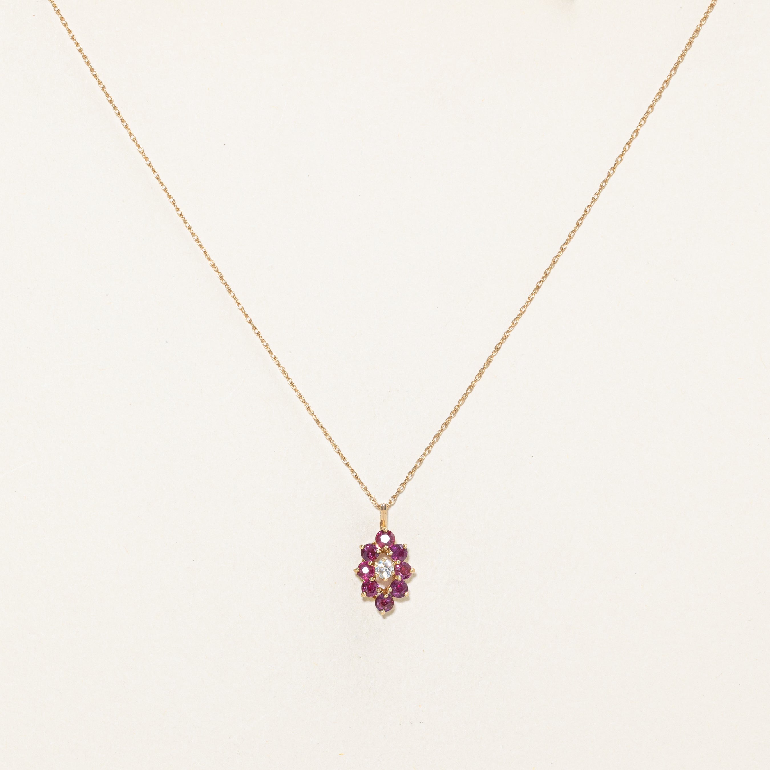 Diamond & Ruby Halo Pendant Necklace | 0.12ct, 1.0ctw | 16" |