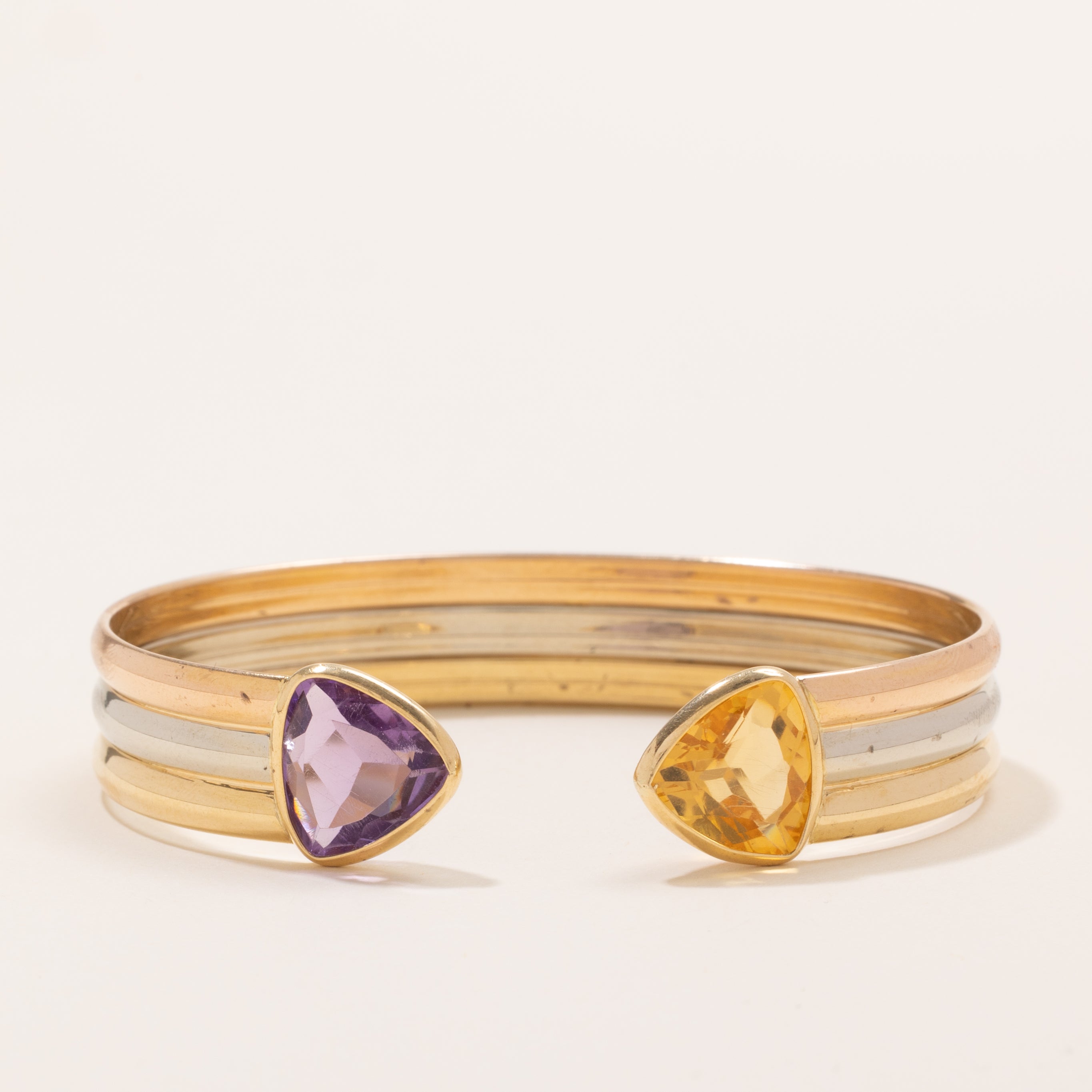 Italian 'Le Gi' Trillion Cut Citrine & Amethyst Cuff Bracelet | 8.0ctw | 6.75" |