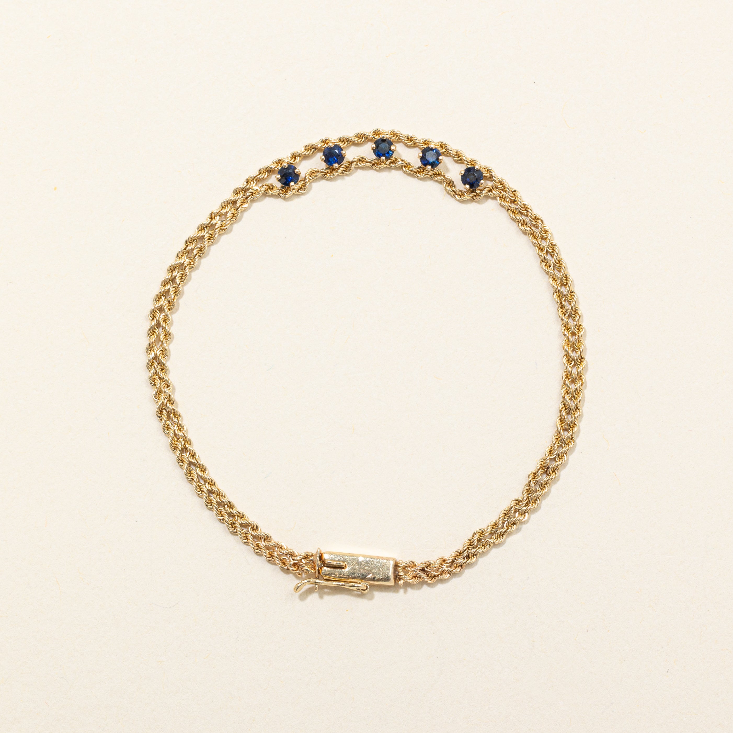 Five Stone Sapphire Rope Chain Gemstone Bracelet | 0.38ctw | 6.5" |