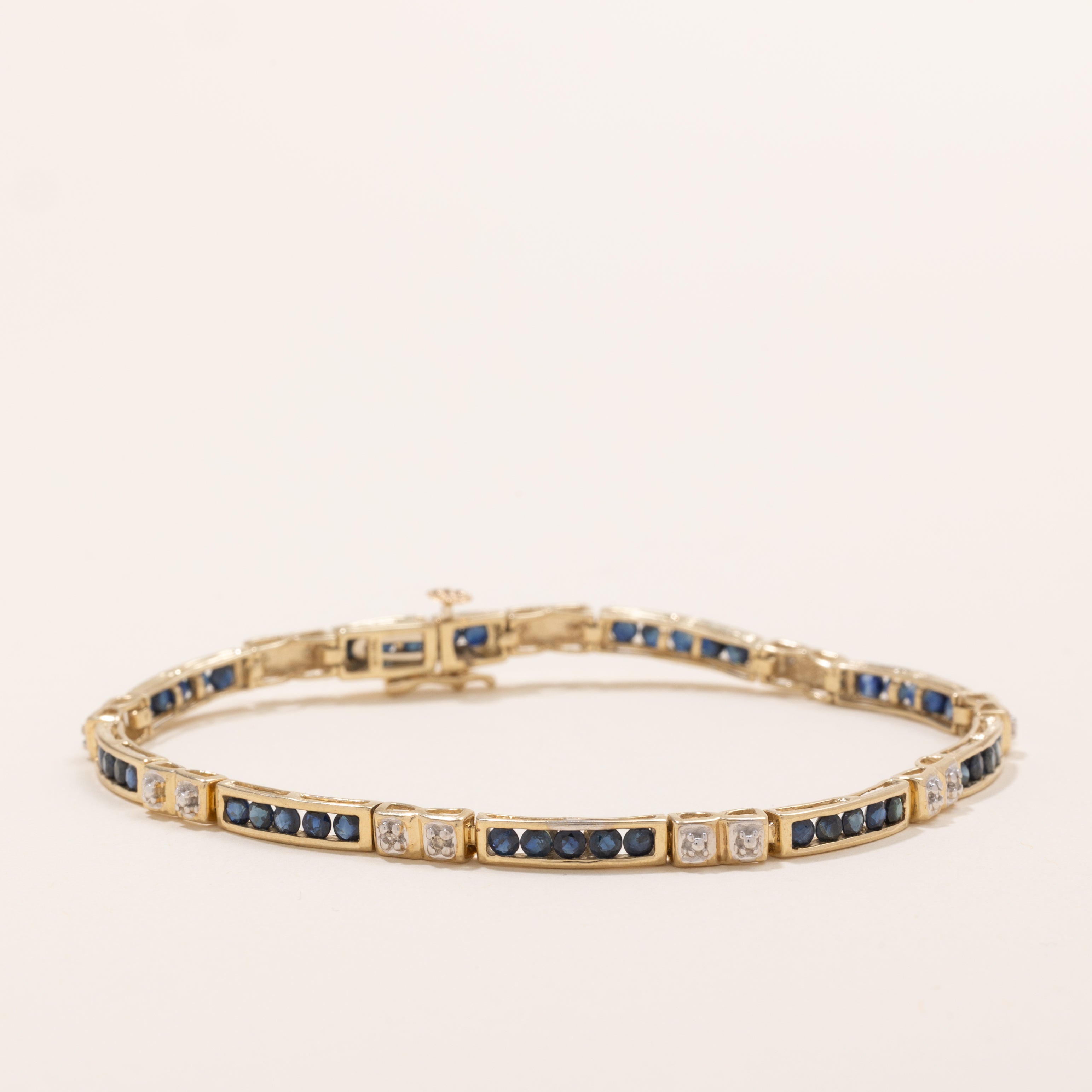 Channel Set Sapphire & Diamond Gemstone Bracelet | 2.0ctw, 0.04ctw | 7.25" |