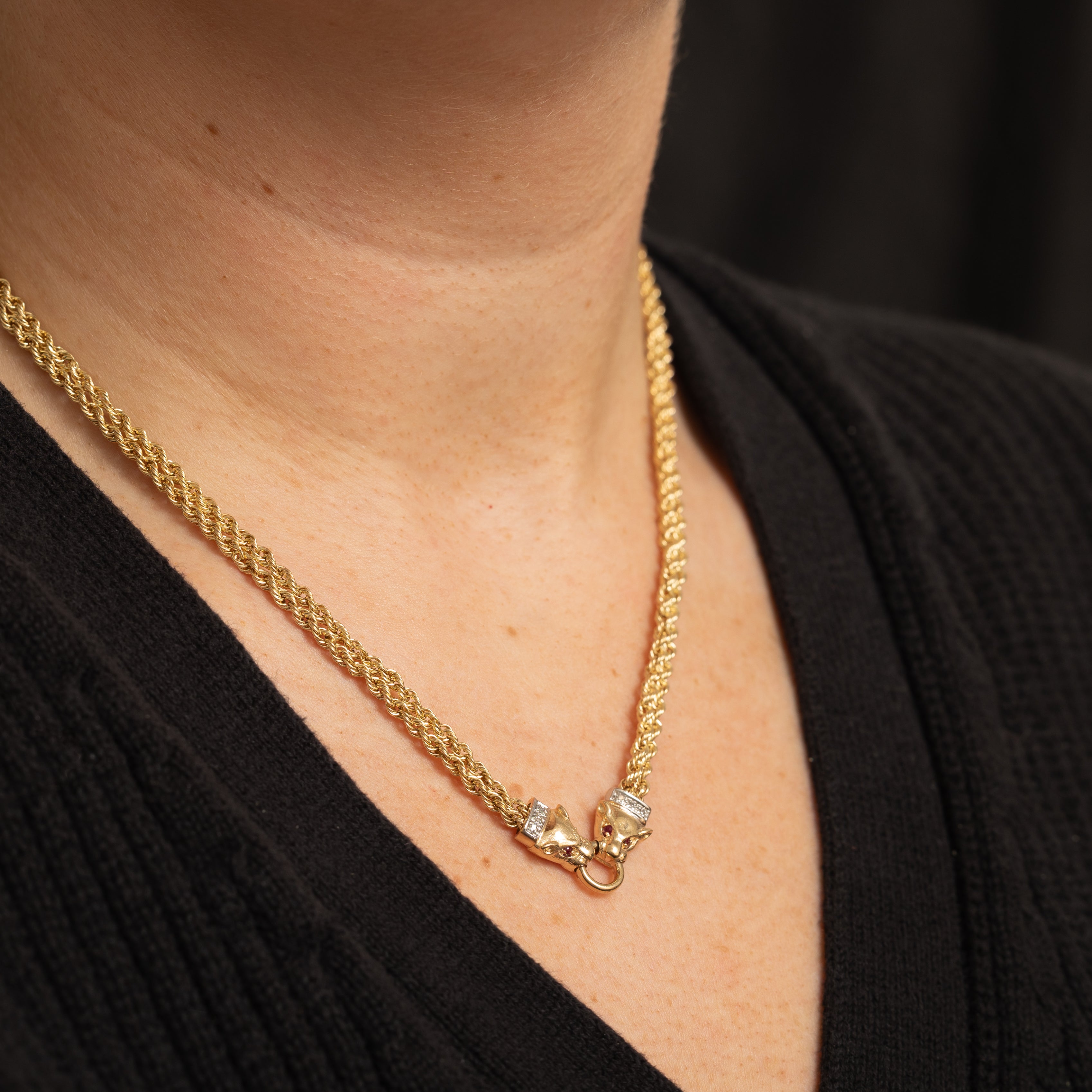 ***Photos Collier chaîne corde tissée rubis et diamants | 0,04 ct, 0,03 ct | 17,5" |