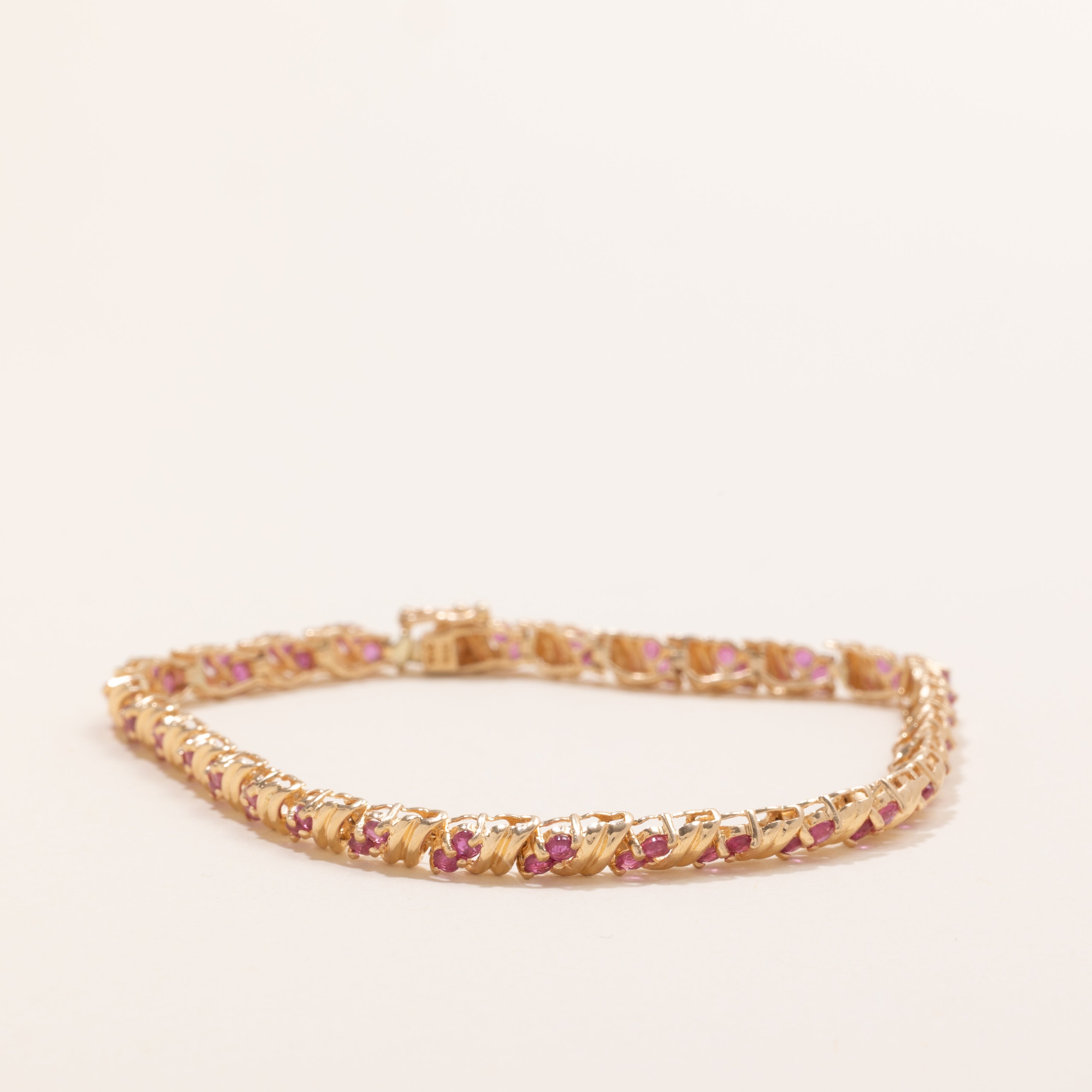 Ruby Grooved Gemstone Bracelet | 2.1ctw | 7.5" |