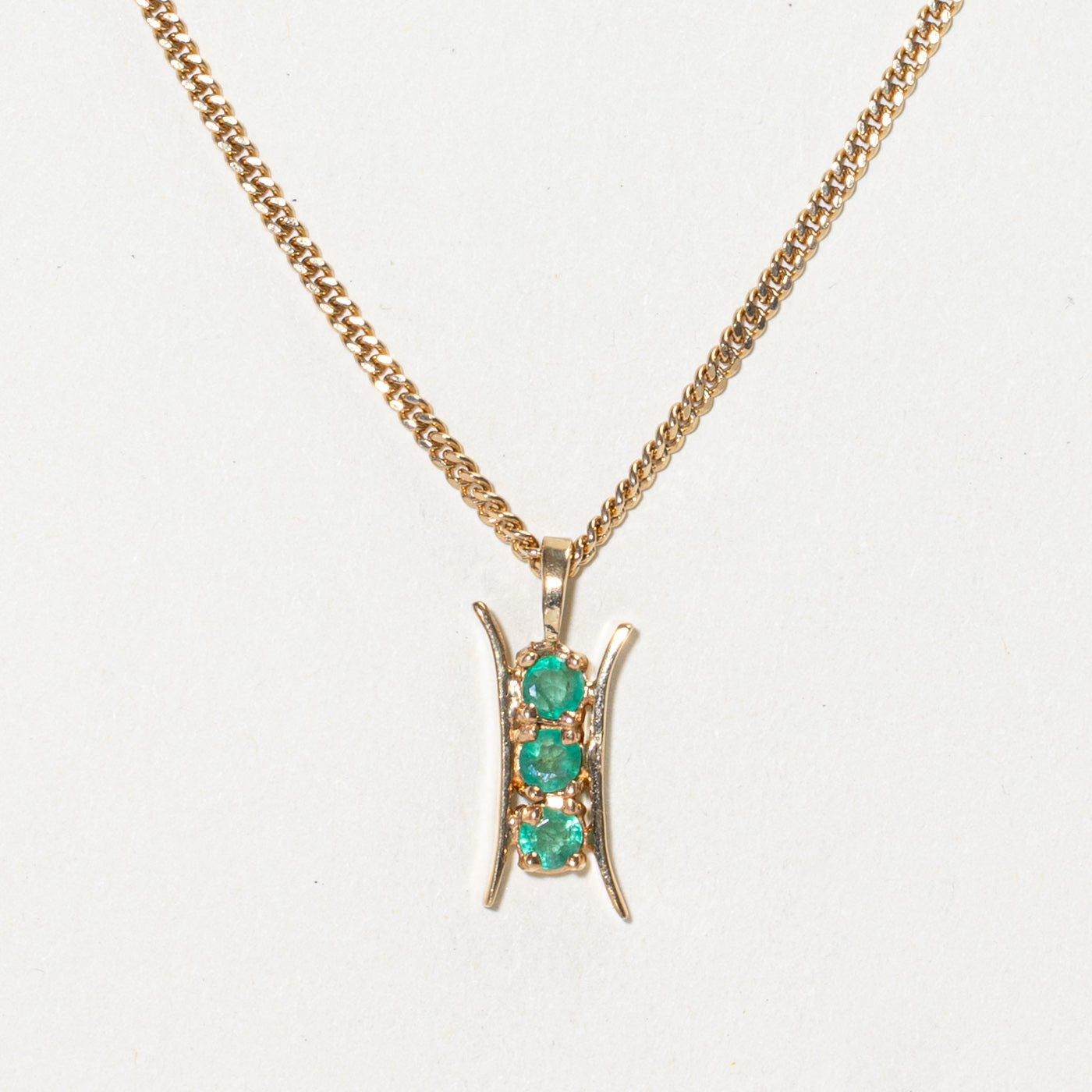 Three Stone Emerald Column Pendant Necklace | 0.78ctw | 18"