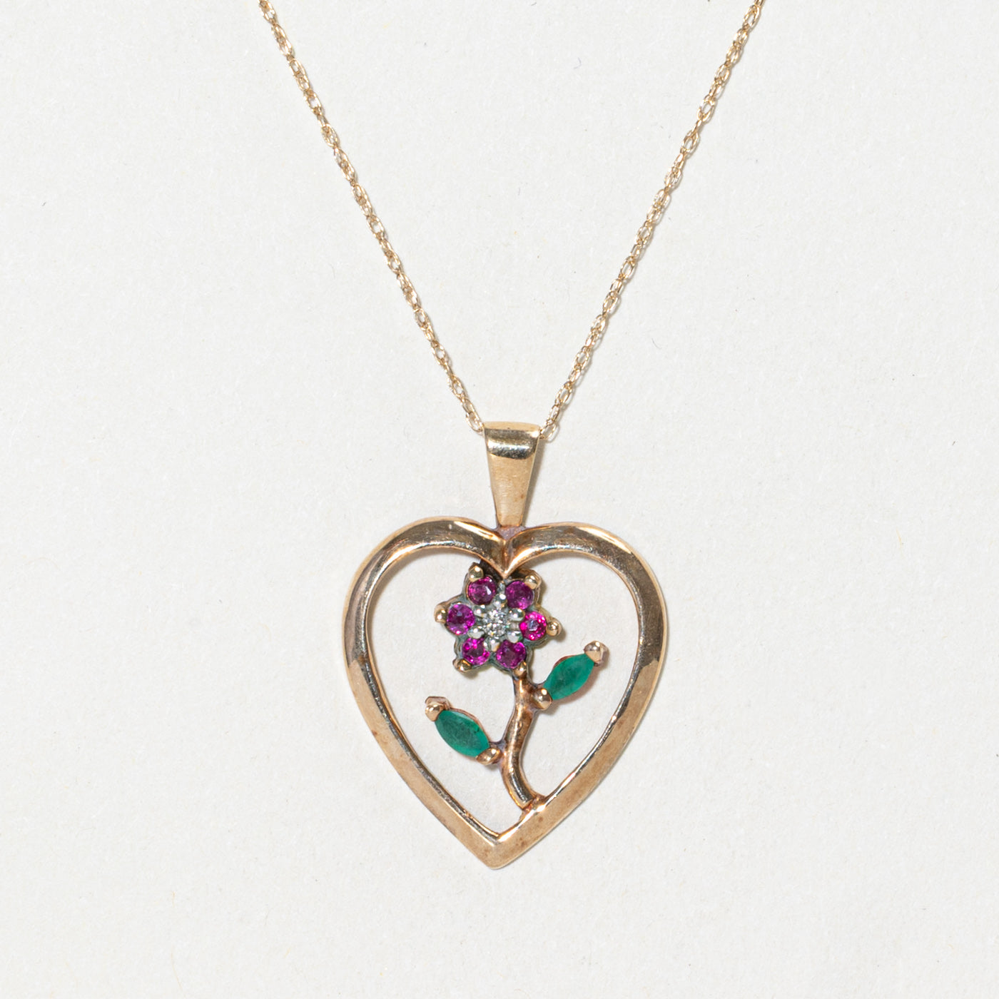 Multi Gemstone Heart & Flower Pendant Necklace | 0.19ctw | 18"