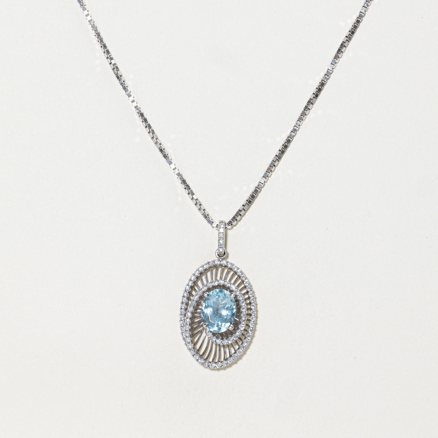 Aquamarine & Diamond Openwork Pendant Necklace | 2.03ct, 0.78ctw | 18"