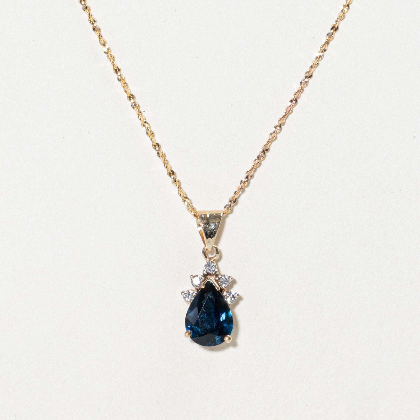 Pear Cut Sapphire & Diamond Petal Pendant Necklace | 1.40ct, 0.06ctw | 18"