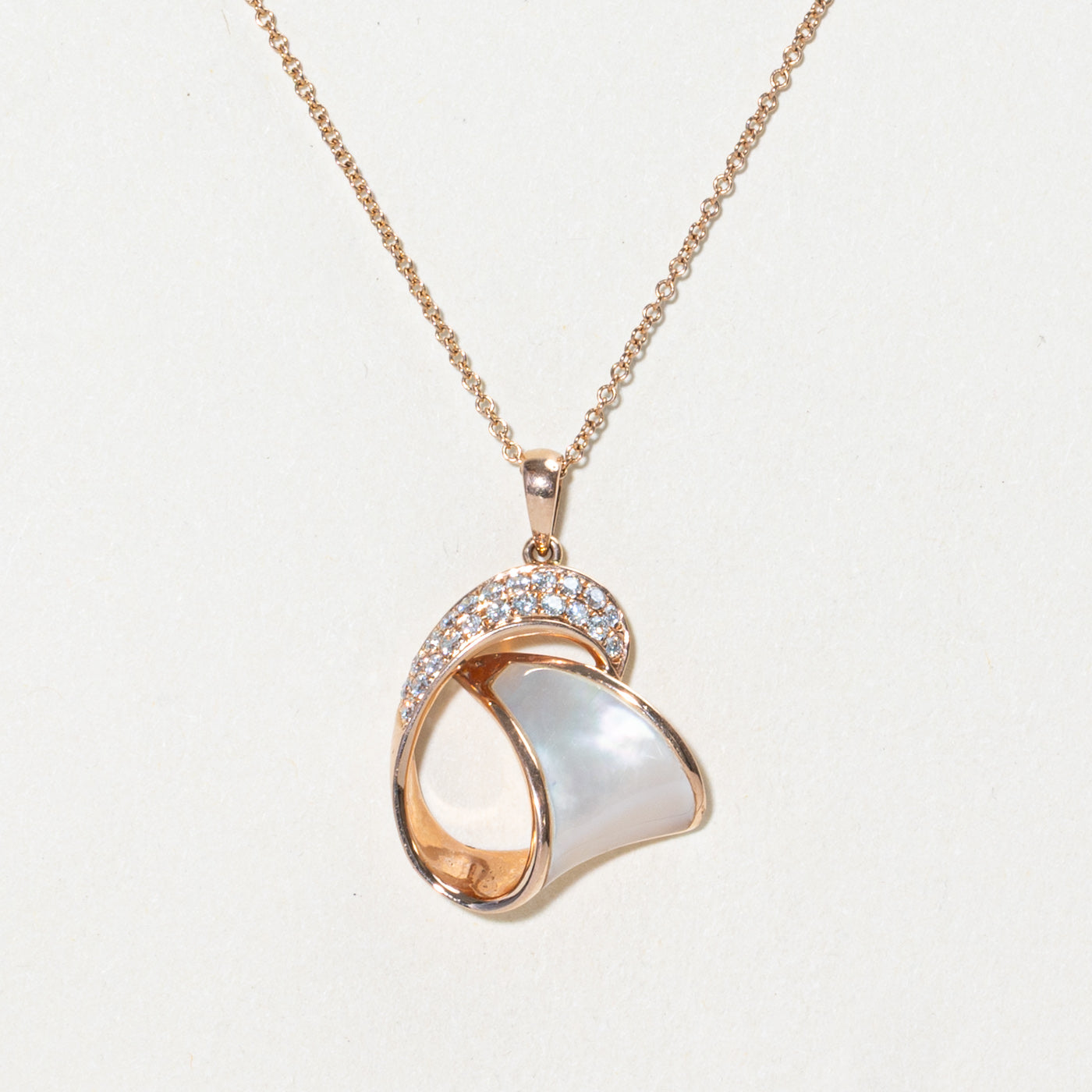 Mother of Pearl & Diamond Loop Pendant Necklace | 0.97ct, 0.22ctw | 19"