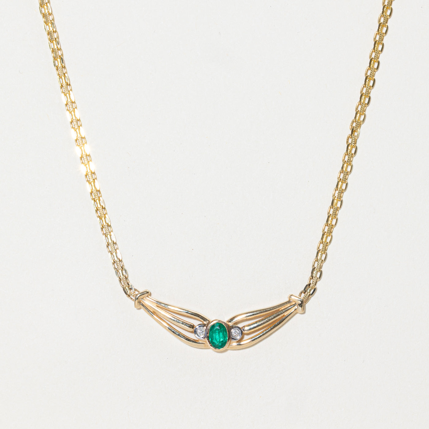 Bezel Set Emerald & Diamond Pendant Necklace | 0.33ct, 0.06ct | 16"