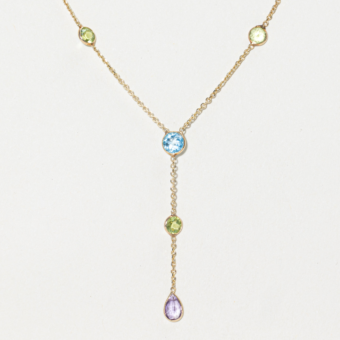 Bezel Set Multi Gemstone Lariat Necklace | 2.15ctw | 17"