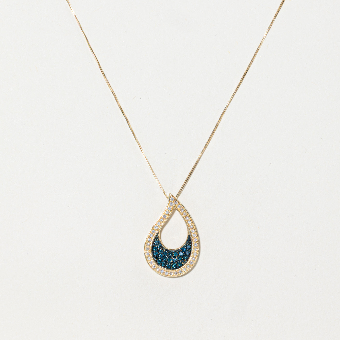Blue & White Diamond Teardrop Pendant Necklace | 0.20ctw | 18"