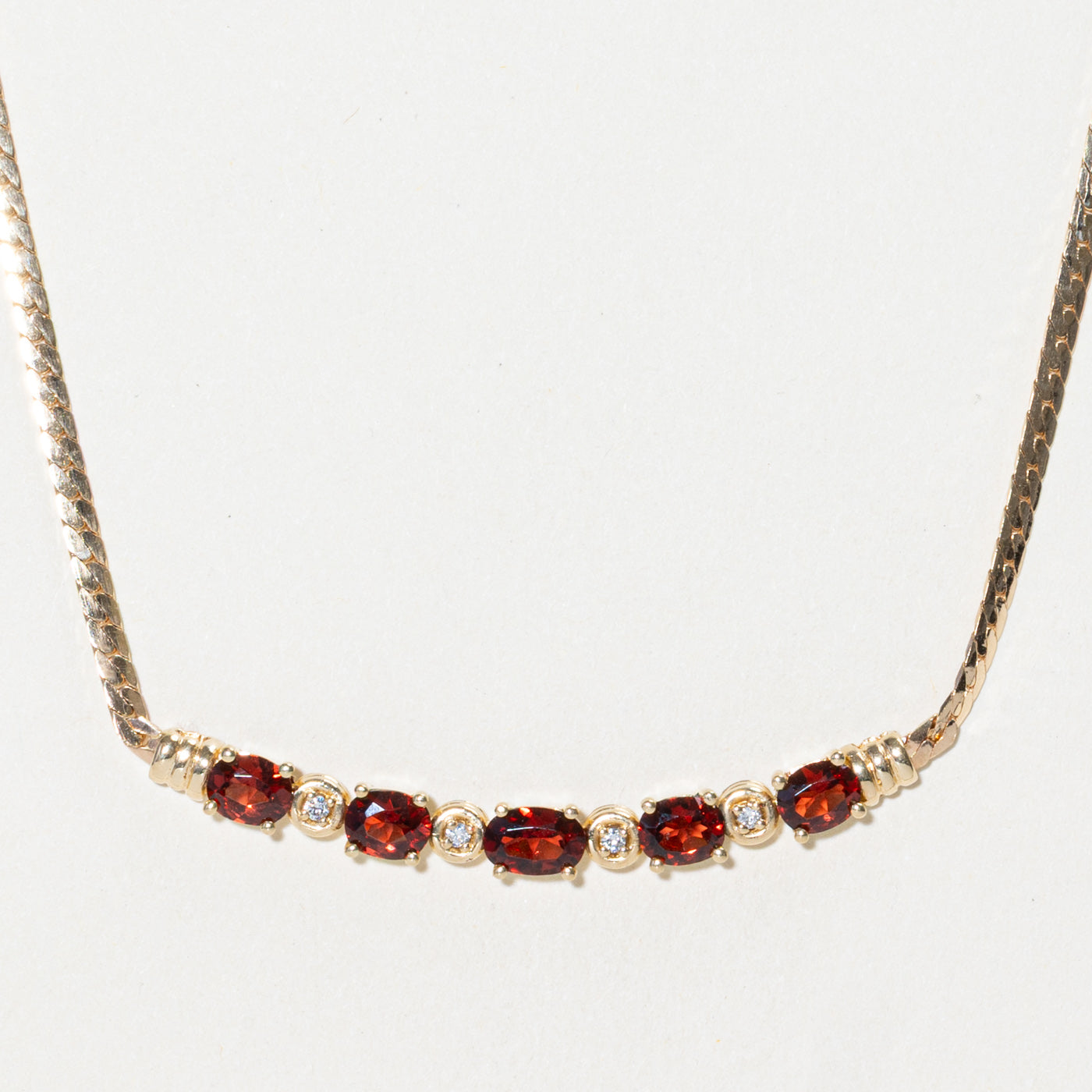 Five Stone Garnet & Diamond Pendant Necklace | 2.05ctw, 0.04ctw | 17"