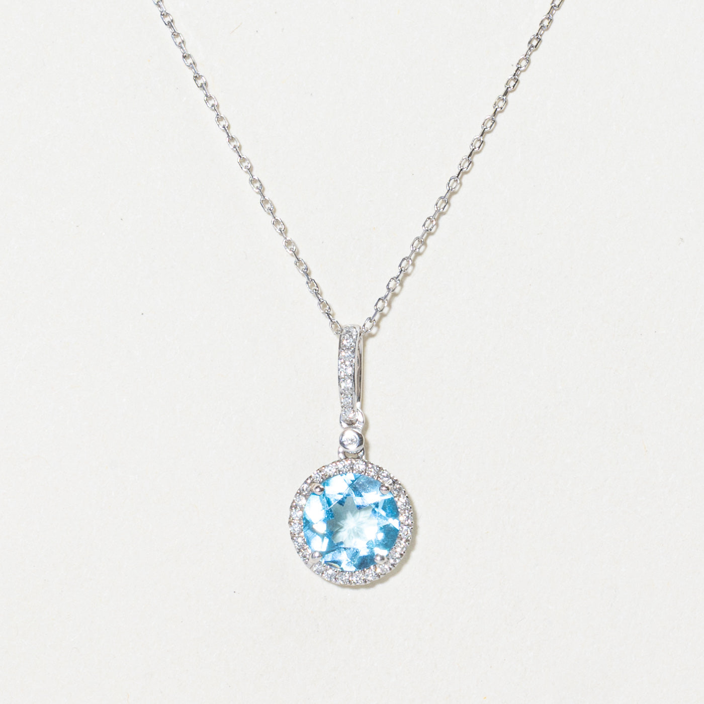 Blue Topaz & Diamond Halo Pendant Necklace | 1.44ct, 0.06ctw | 18"