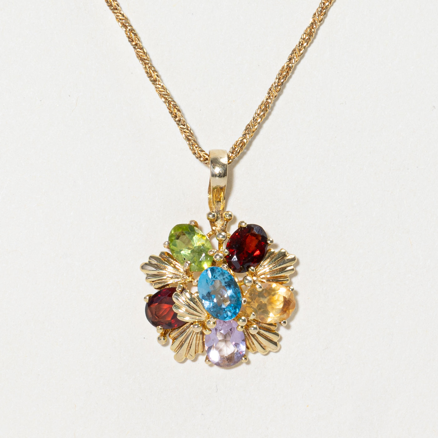 Mixed Gemstone Cluster Grooved Pendant Necklace | 4.14ctw | 18"