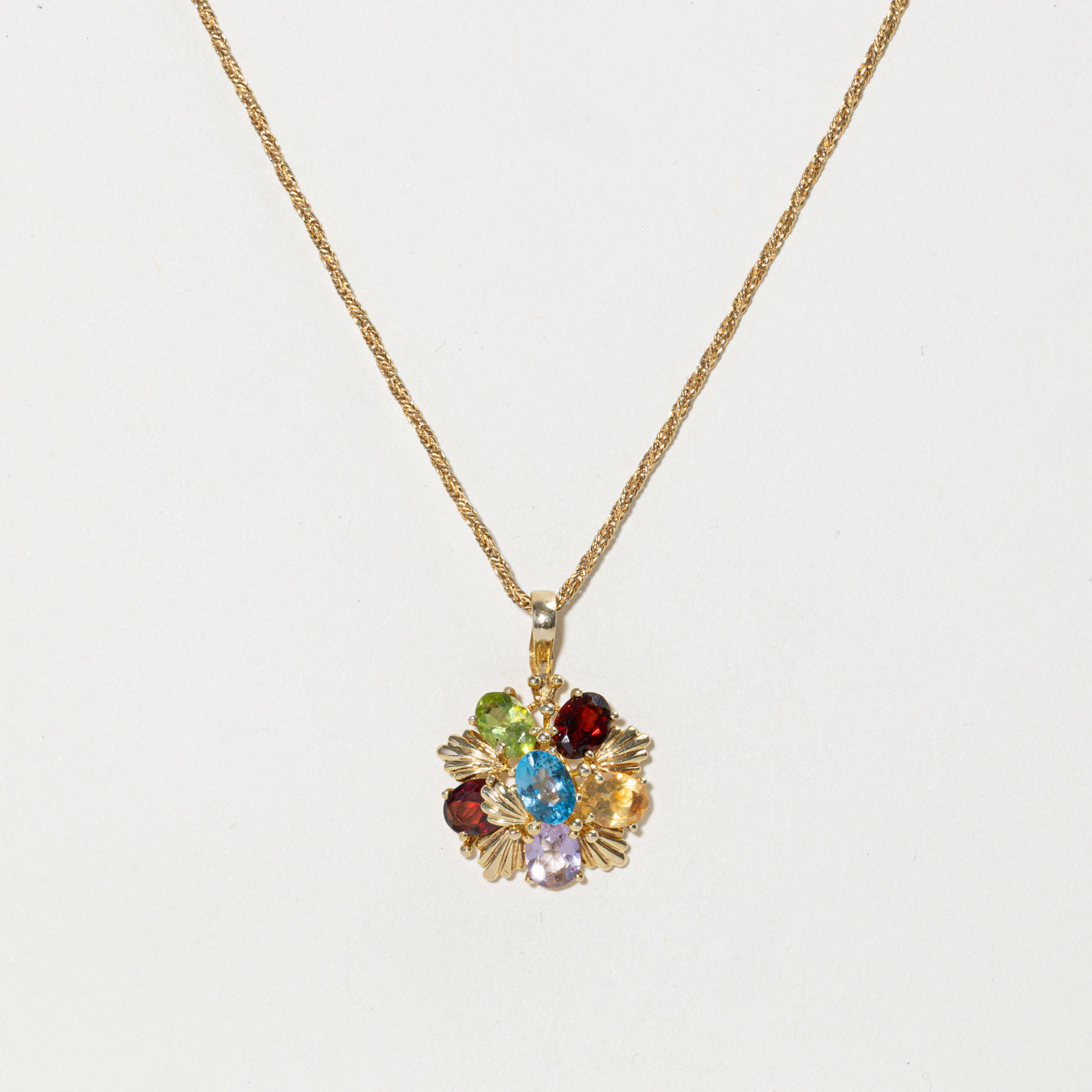 Mixed Gemstone Cluster Grooved Pendant Necklace | 4.14ctw | 18"