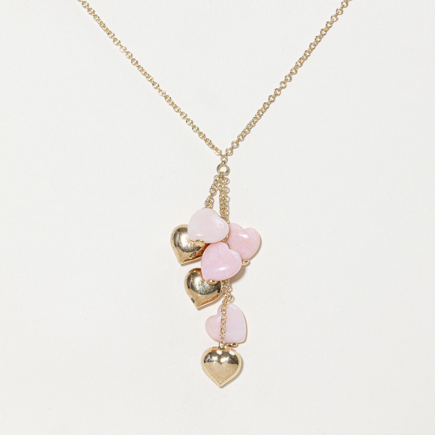 Dyed Pink Quartz Dangling Hearts Pendant Necklace | 12.00ctw | 19"