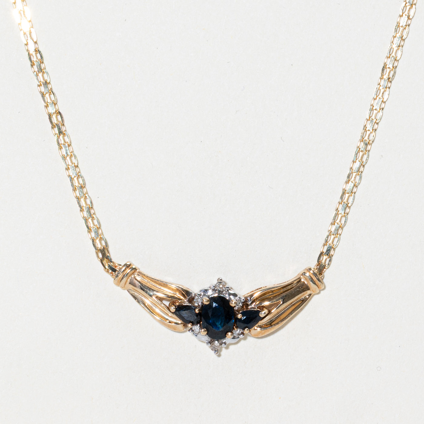 Oval Cut Sapphire & Diamond Pendant Necklace | 1.12ctw, 0.04ctw | 16"