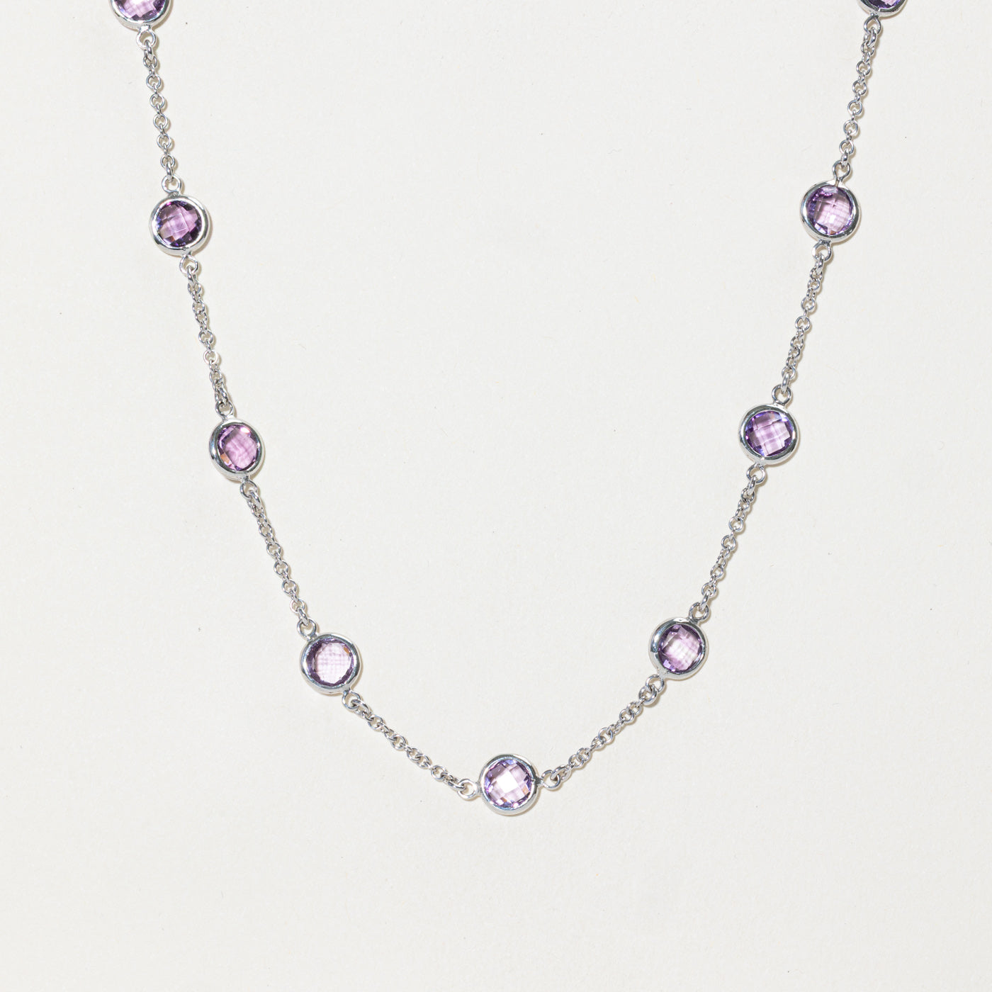 18k Bezel Set Amethyst Satellite Pendant Necklace | 12.32ctw | 17"