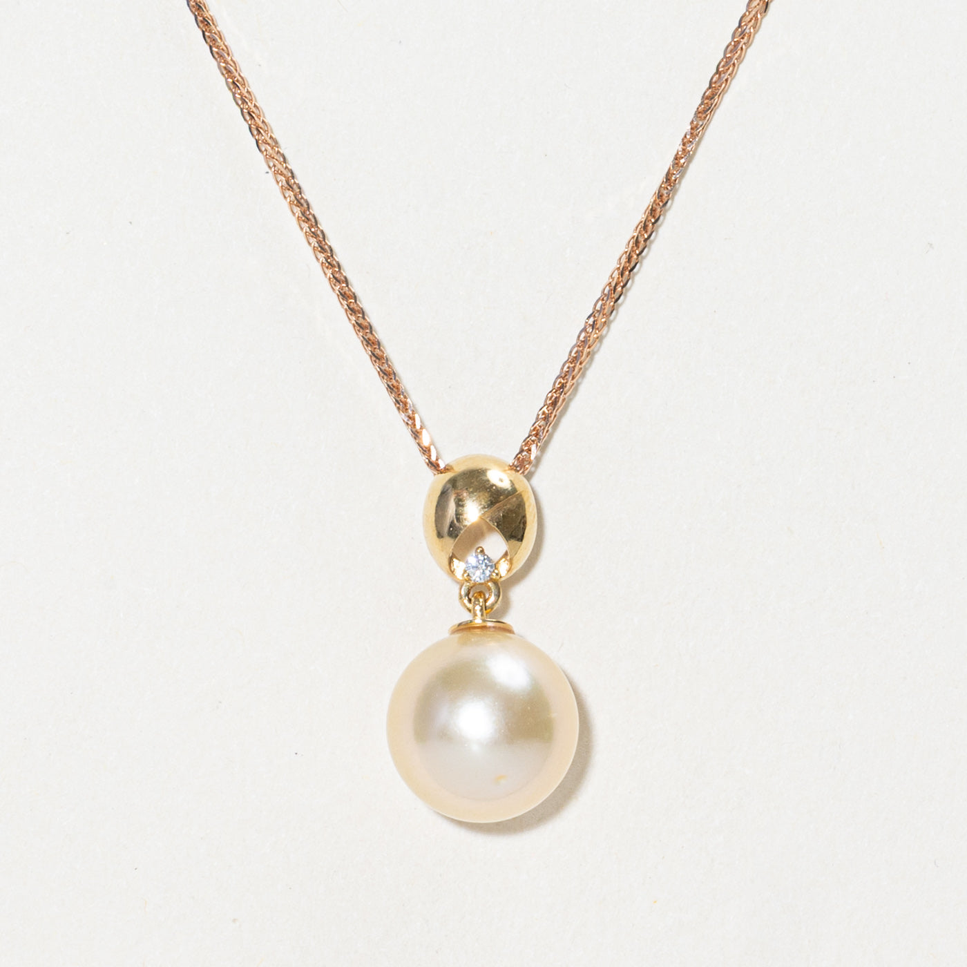 18k Rose Gold Yellow Pearl & Diamond Pendant Necklace | 0.02ct | 18"
