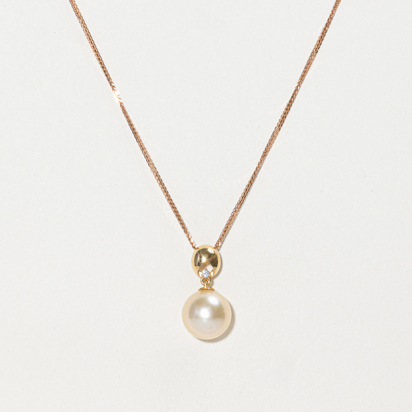 18k Rose Gold Yellow Pearl & Diamond Pendant Necklace | 0.02ct | 18"