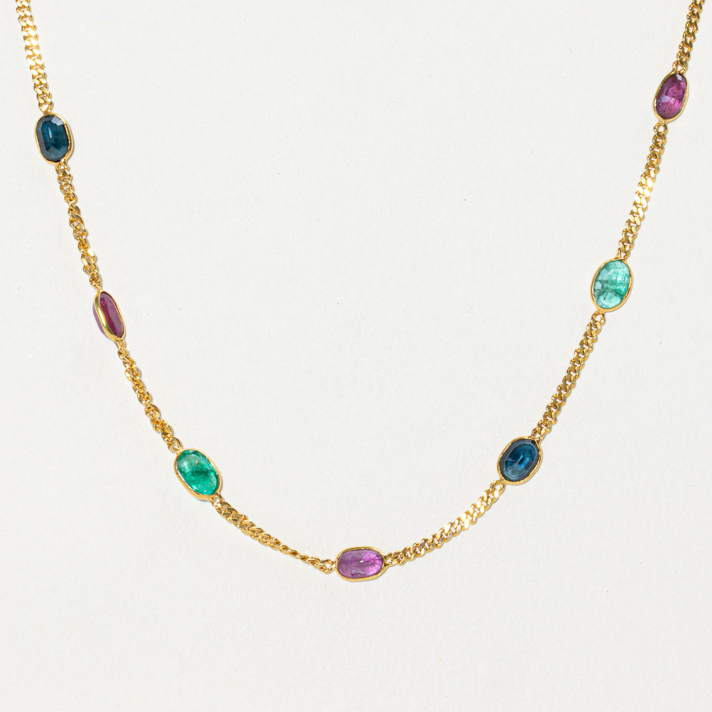 18k Bezel Set Multi Gemstone Satellite Pendant Necklace | 4.48ctw | 18"