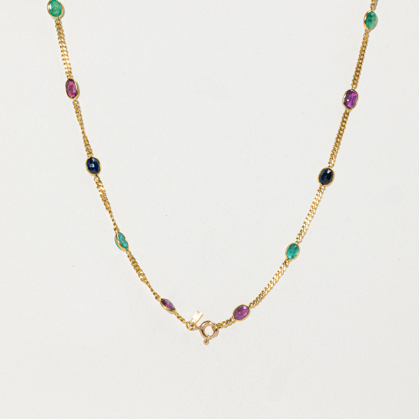 18k Bezel Set Multi Gemstone Satellite Pendant Necklace | 4.48ctw | 18"