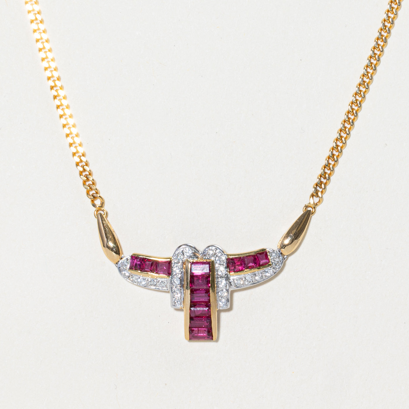 18k Ruby & Diamond Column Pendant Necklace | 1.33ctw, 0.24ctw | 16"