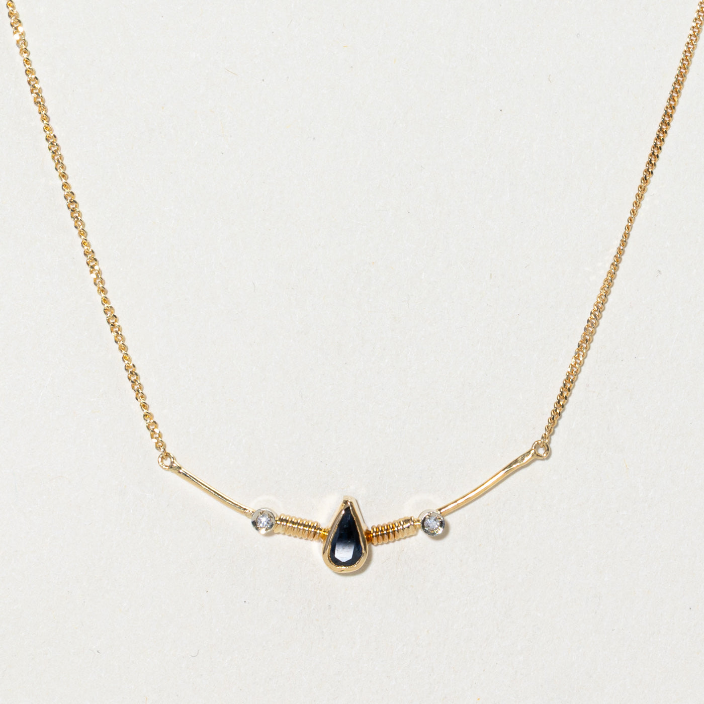 18k Pear Cut Sapphire & Diamond Pendant Necklace | 0.22ct, 0.01ct | 16"