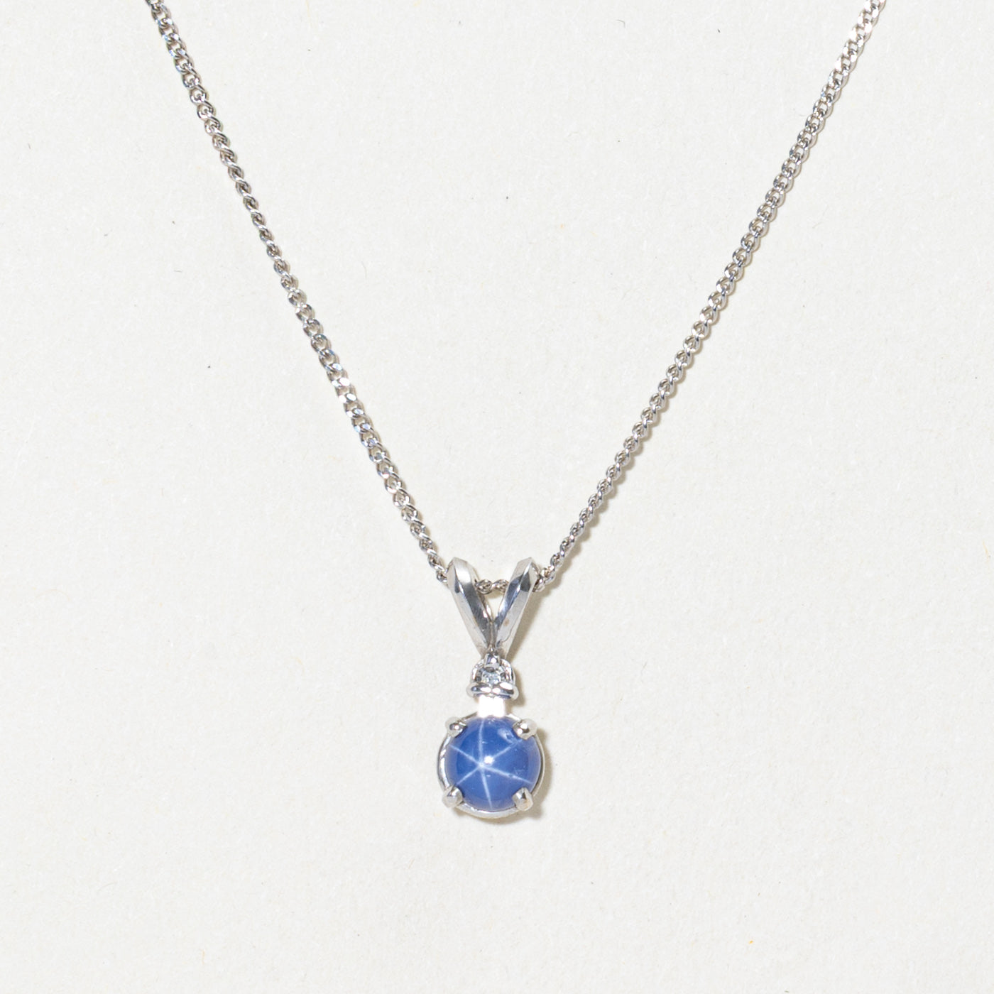 Cabochon Synthetic Star Sapphire & Diamond Pendant Necklace | 0.70ct, 0.01ct | 18"