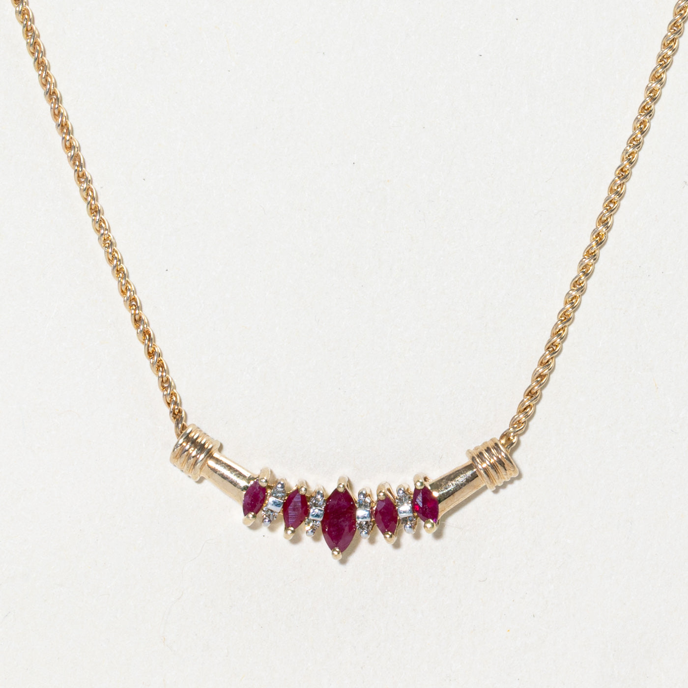 Marquise Cut Ruby & Diamond Pendant Necklace | 0.50ctw, 0.02ctw | 16"