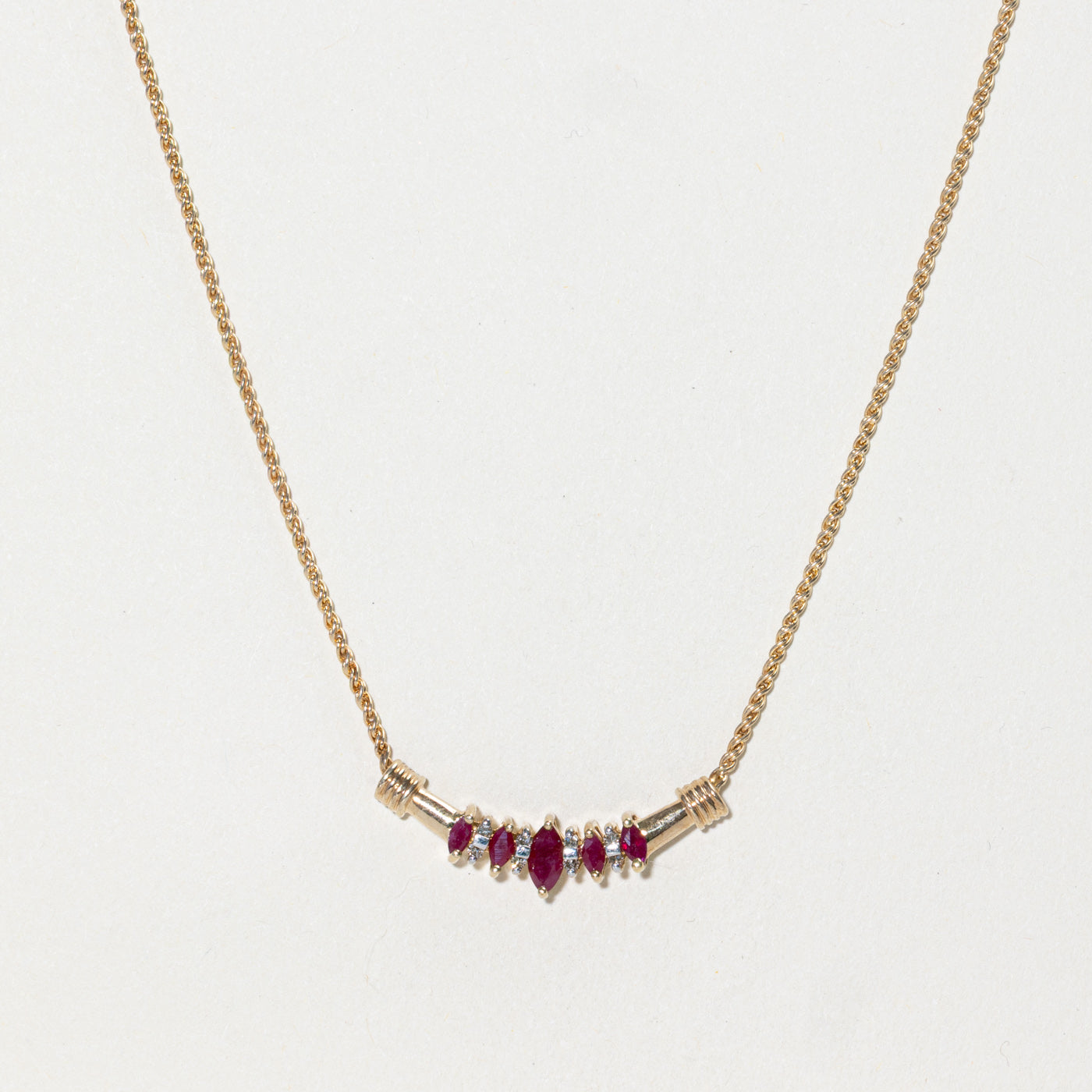Marquise Cut Ruby & Diamond Pendant Necklace | 0.50ctw, 0.02ctw | 16"
