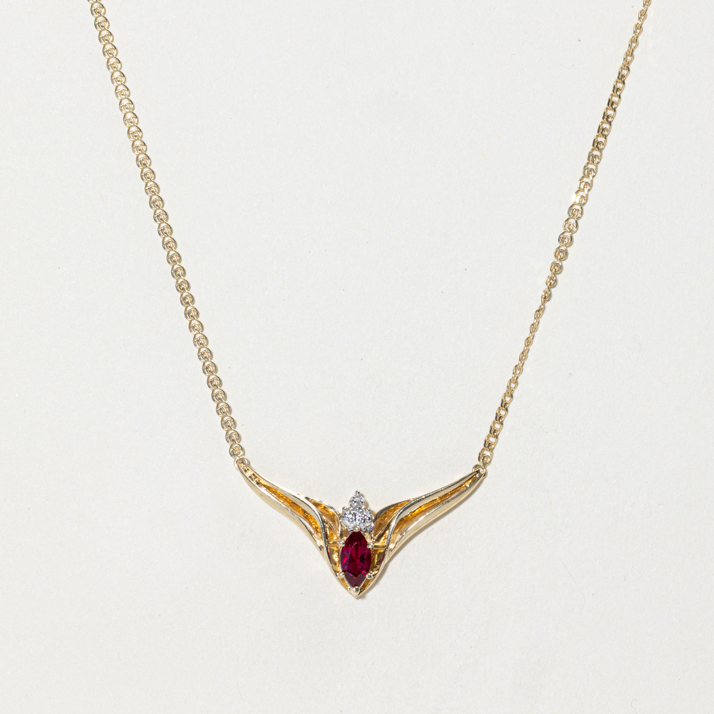 Synthetic Ruby & Natural Diamond Pendant Necklace | 0.55ct, 0.002ct | 18"