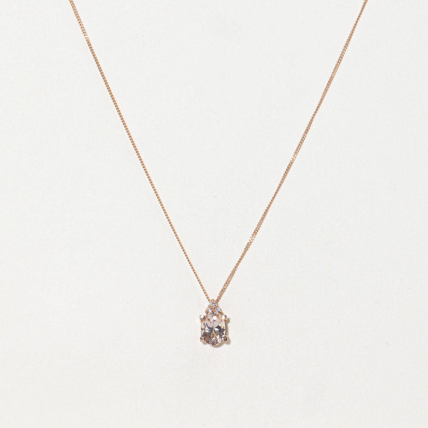 Oval Cut Morganite & Diamond Pendant Necklace | 1.00ct, 0.009ct | 18"