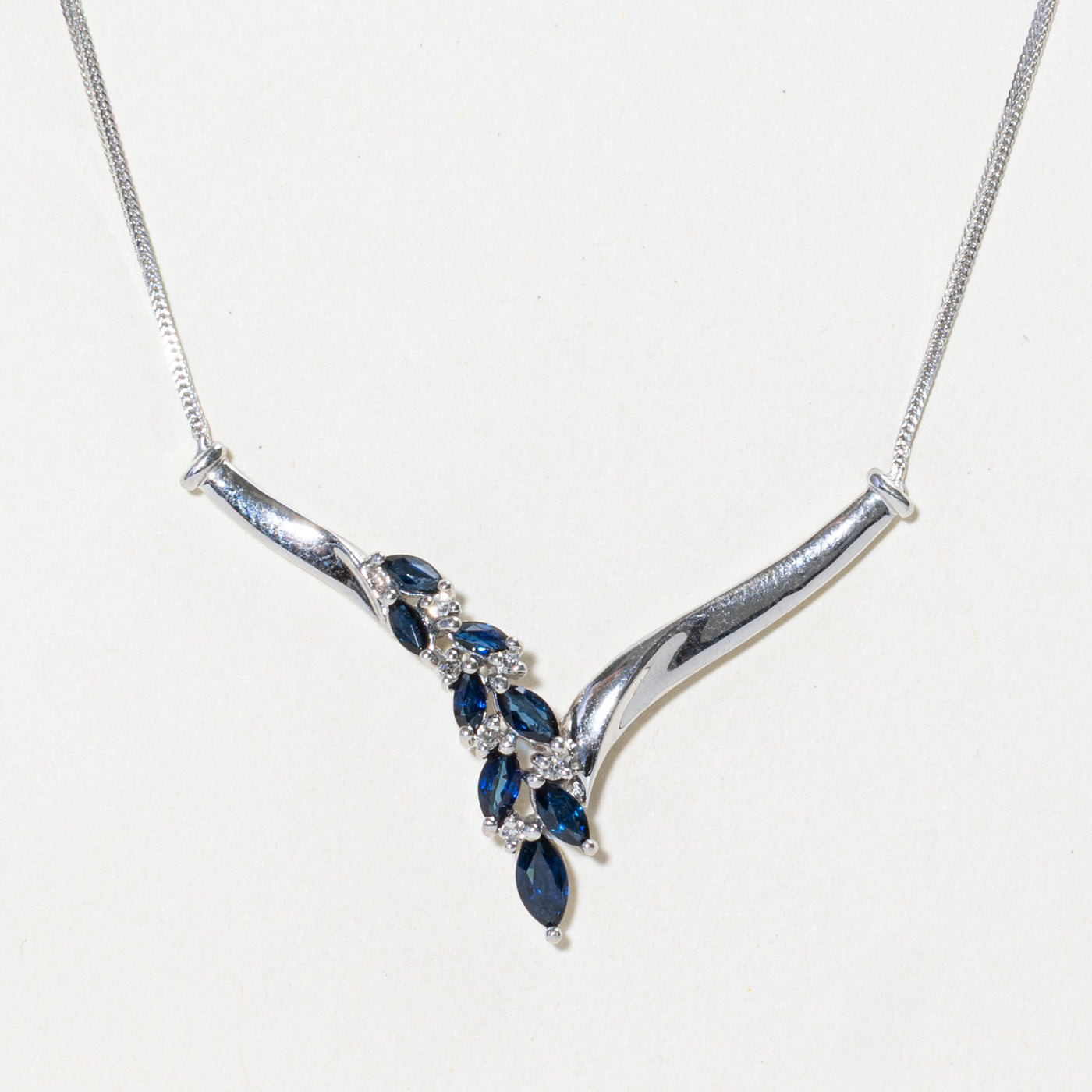 Marquise Cut Sapphire & Diamond Waterfall Pendant Necklace | 0.84ctw, 0.06ctw | 18"