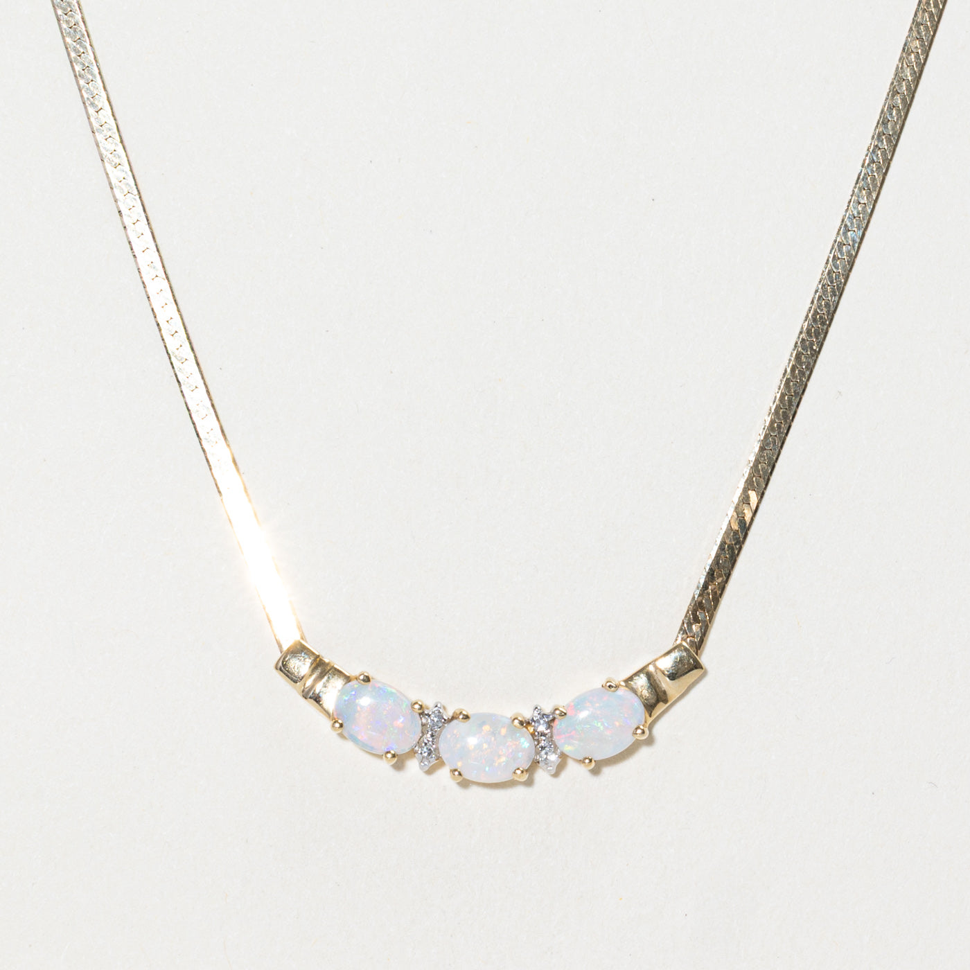 Three Stone Opal & Diamond Pendant Necklace | 1.24ctw, 0.02ct | 17"