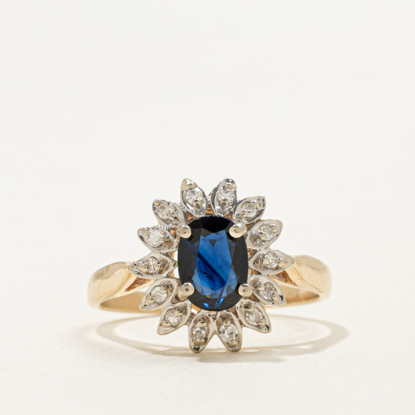 14K Oval Cut Sapphire & Diamond Petal Halo Ring | 0.70ct, 0.11ctw | SZ 6.25