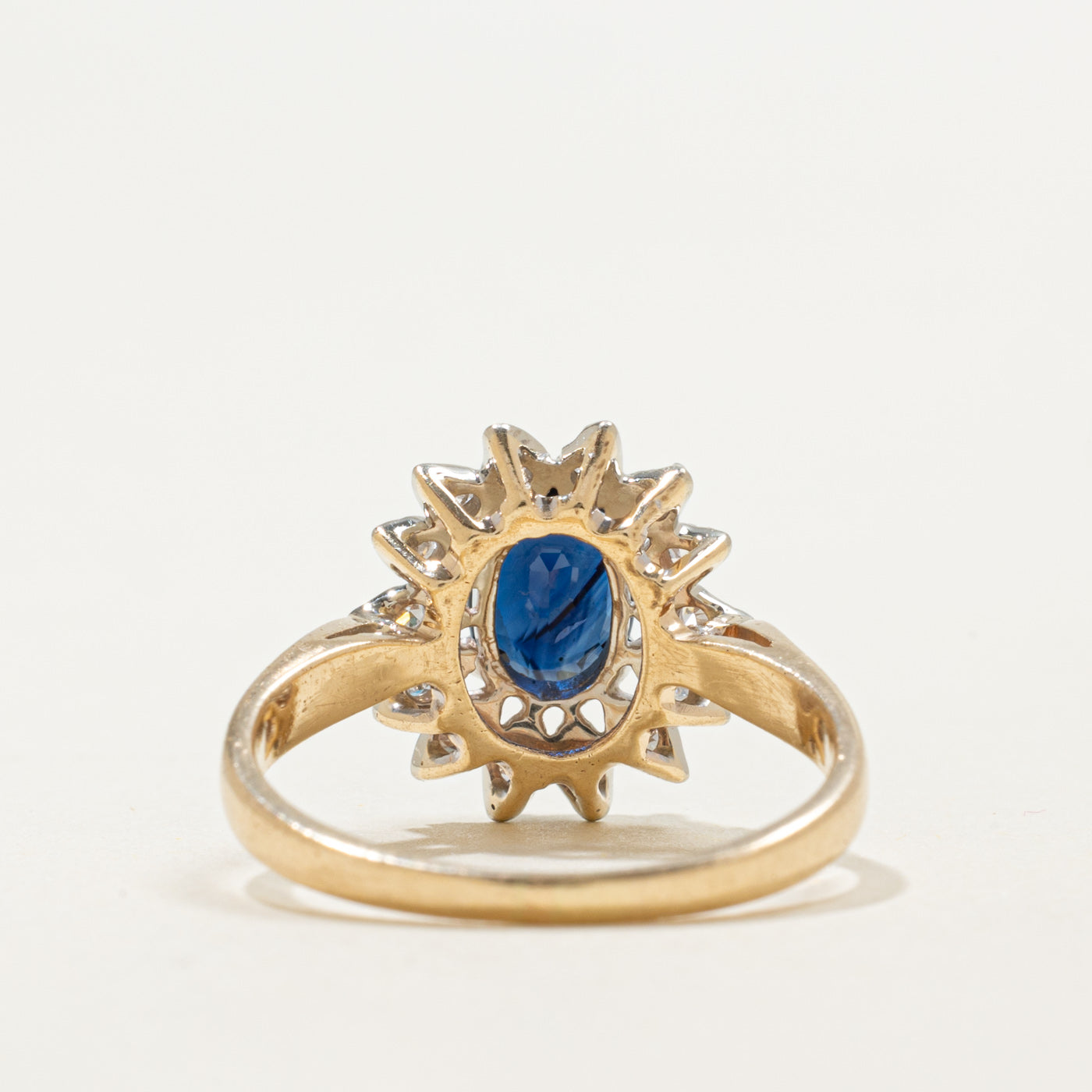 14K Oval Cut Sapphire & Diamond Petal Halo Ring | 0.70ct, 0.11ctw | SZ 6.25