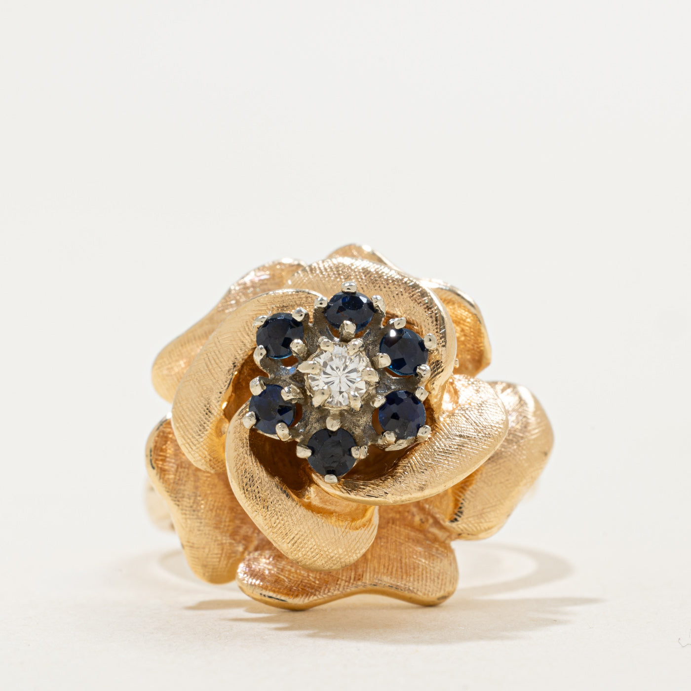 14K Diamond & Sapphire Flower Cocktail Ring | 0.08ct, 0.30ctw | SZ 7.25