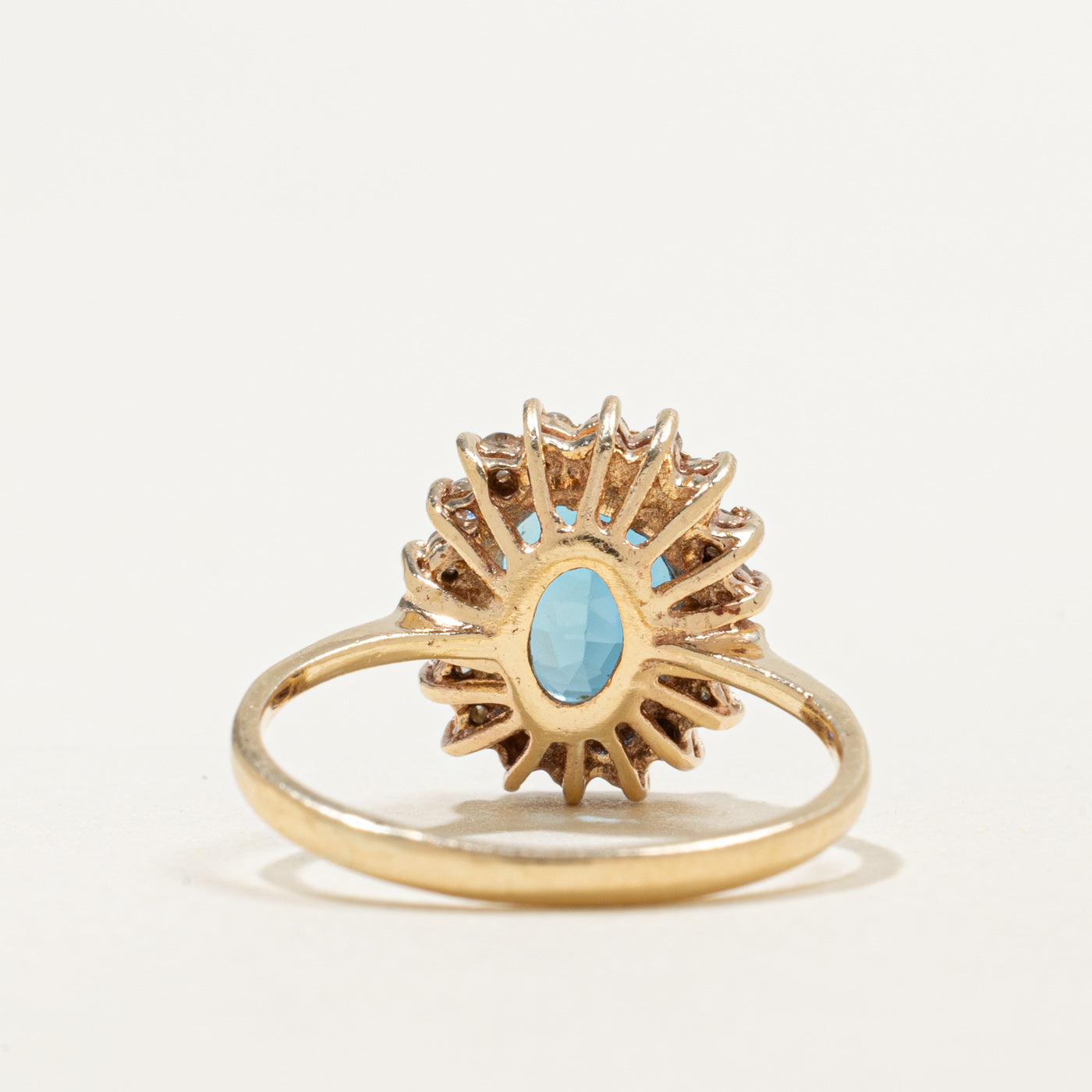 14K Oval Cut Blue Topaz & Diamond Oetal Halo Ring | 1.85ct, 0.18ctw | SZ 5.75