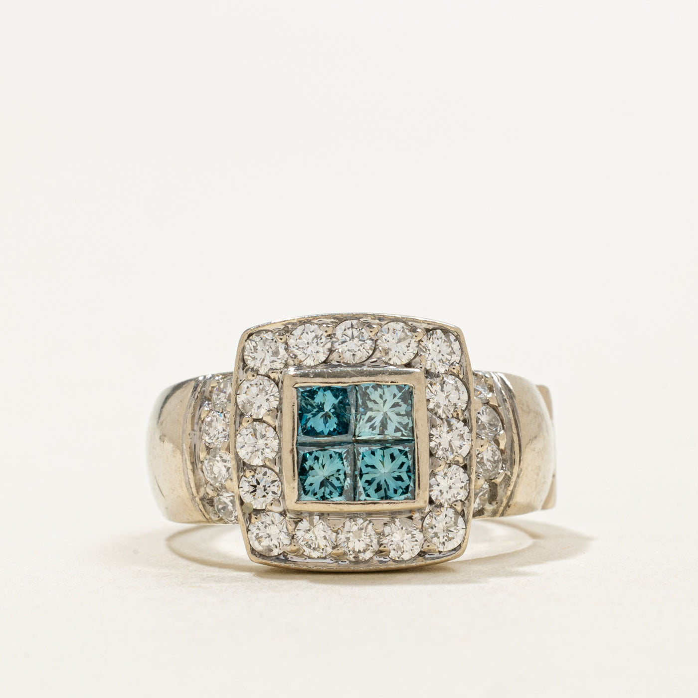 14K Blue & White Diamond Halo Hinge Ring | 1.32ctw | SZ 5.0