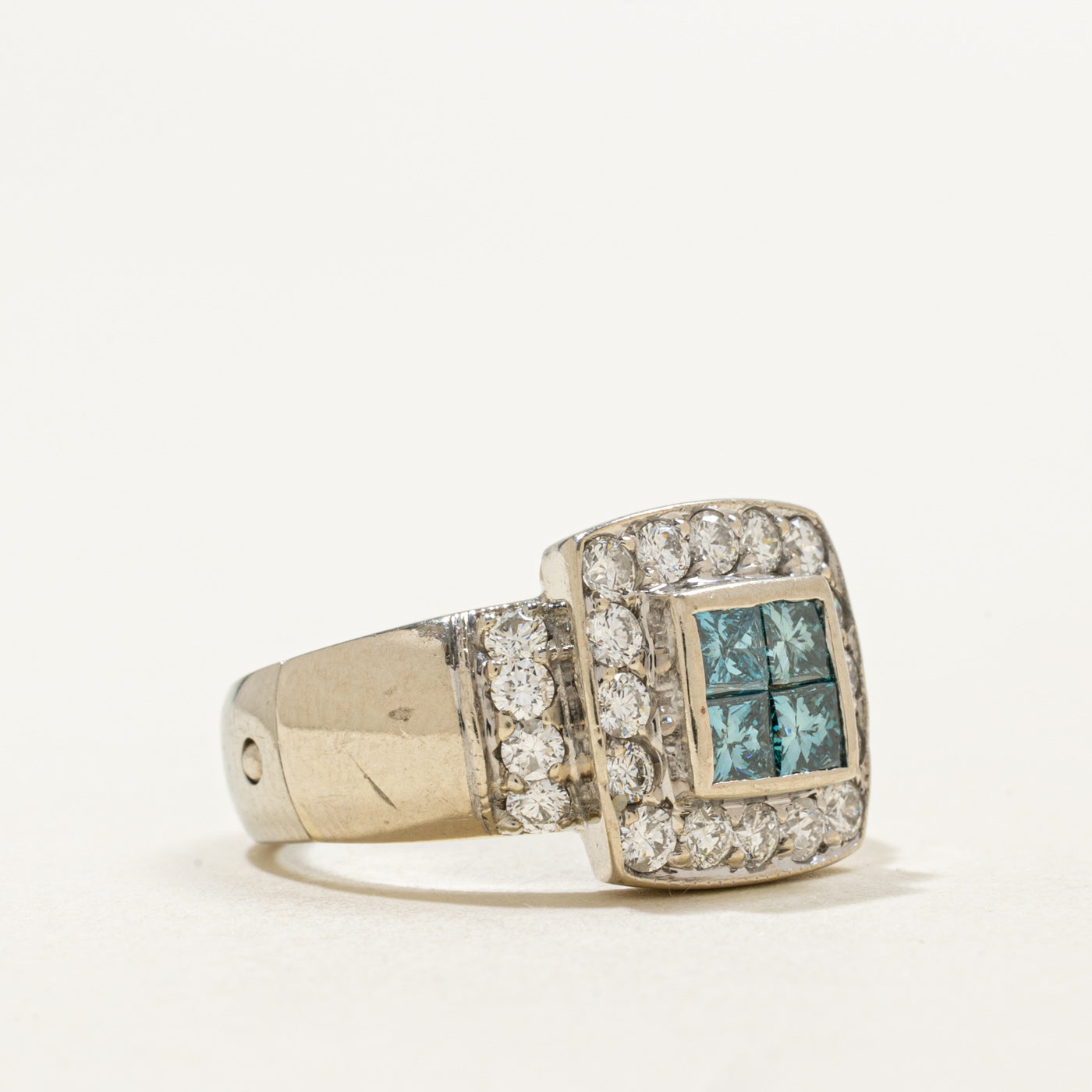 14K Blue & White Diamond Halo Hinge Ring | 1.32ctw | SZ 5.0