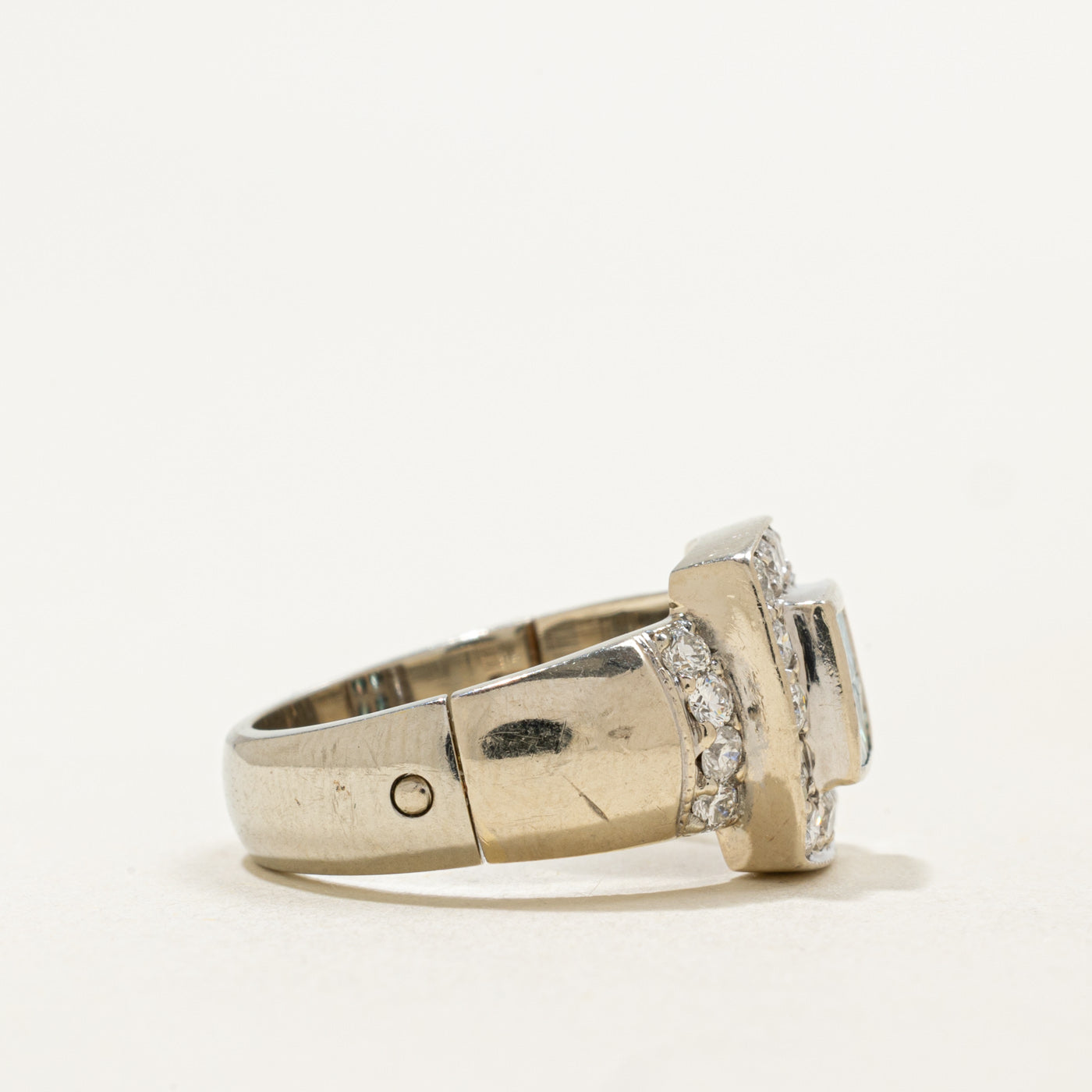 14K Blue & White Diamond Halo Hinge Ring | 1.32ctw | SZ 5.0