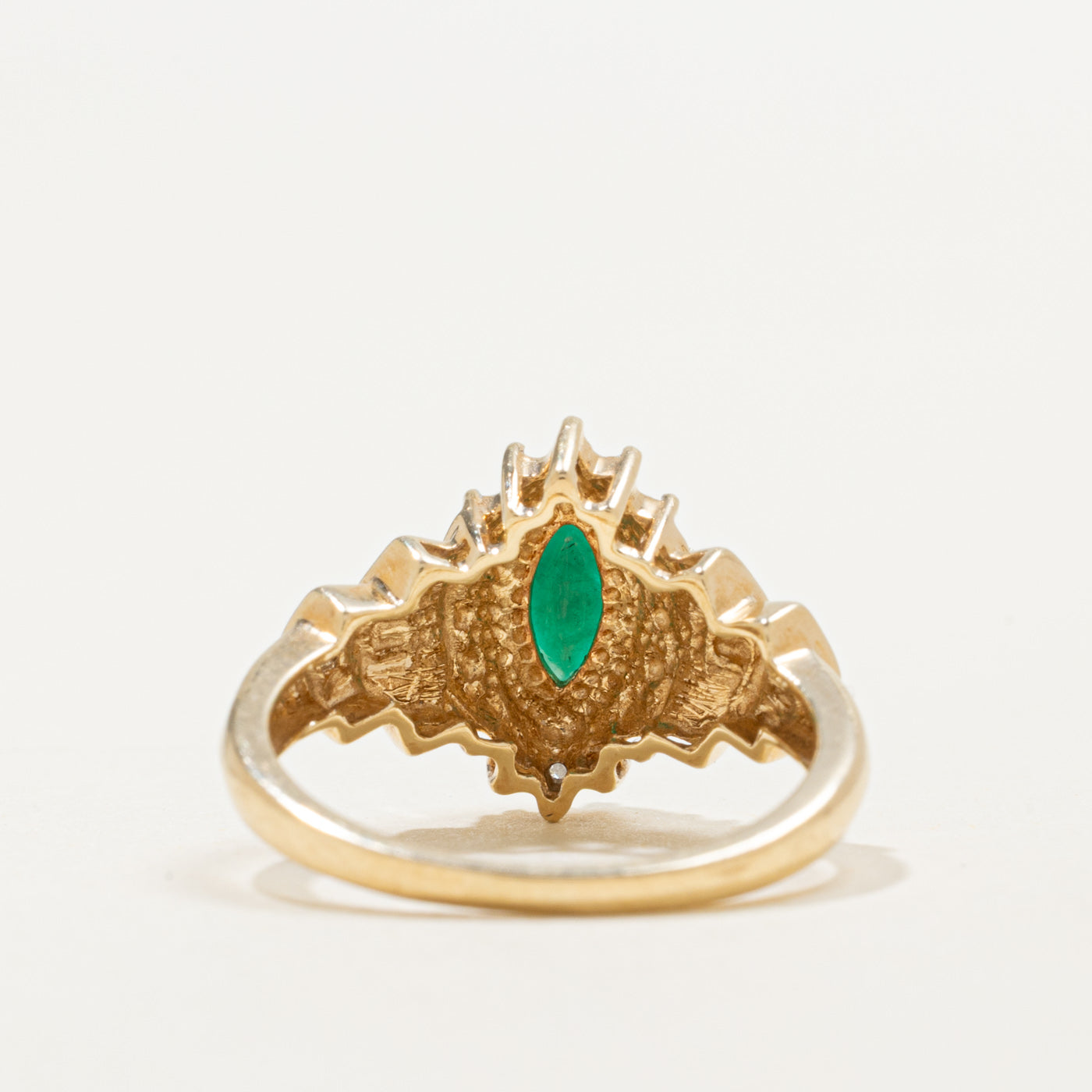 10K Marquise Cut Emerald & Diamond Accented Ring | 0.45ct, 0.02ctw | SZ 5.5