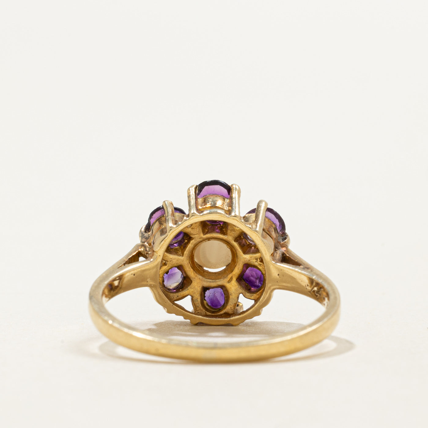14K Round Cut Amethyst & Pearl Flower Ring | 0.90ctw | SZ 6.25