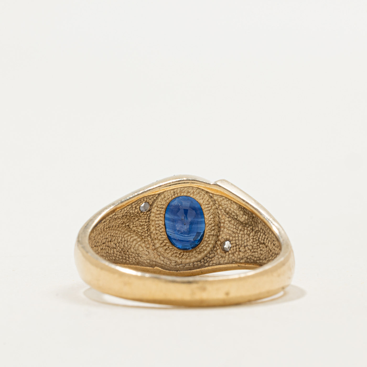 10K Bezel Set Sapphire & Diamond Grooved Ring | 1.02ct, 0.02ctw | SZ 8.25