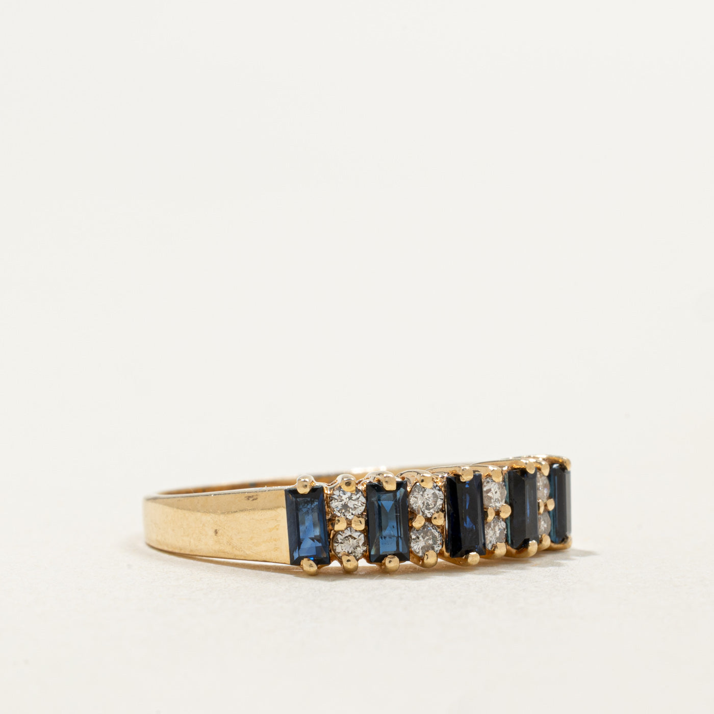14K Semi Eternity Baguette Cut Sapphire & Diamond Band | 0.60ctw, 0.16ctw | SZ 7.5