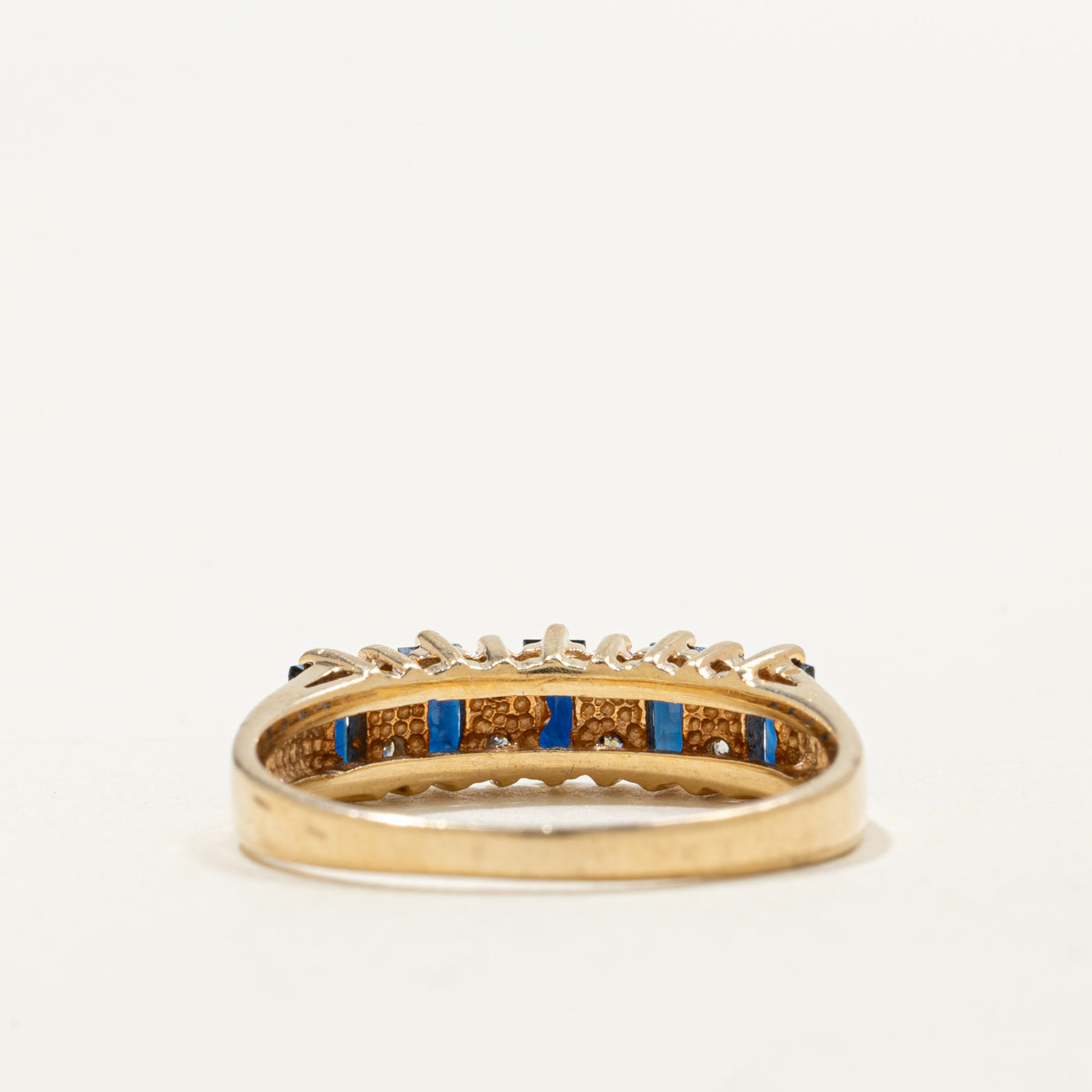 14K Semi Eternity Baguette Cut Sapphire & Diamond Band | 0.60ctw, 0.16ctw | SZ 7.5