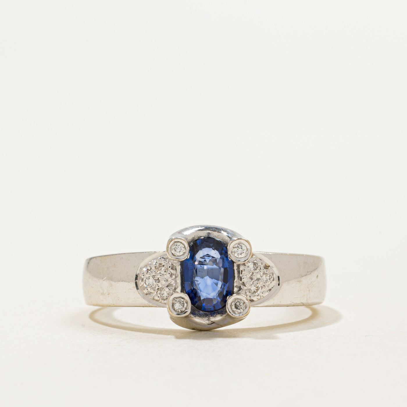 14K Oval Cut Sapphire & Diamond Accented Ring | 0.42ct, 0.07ctw | SZ 7.0